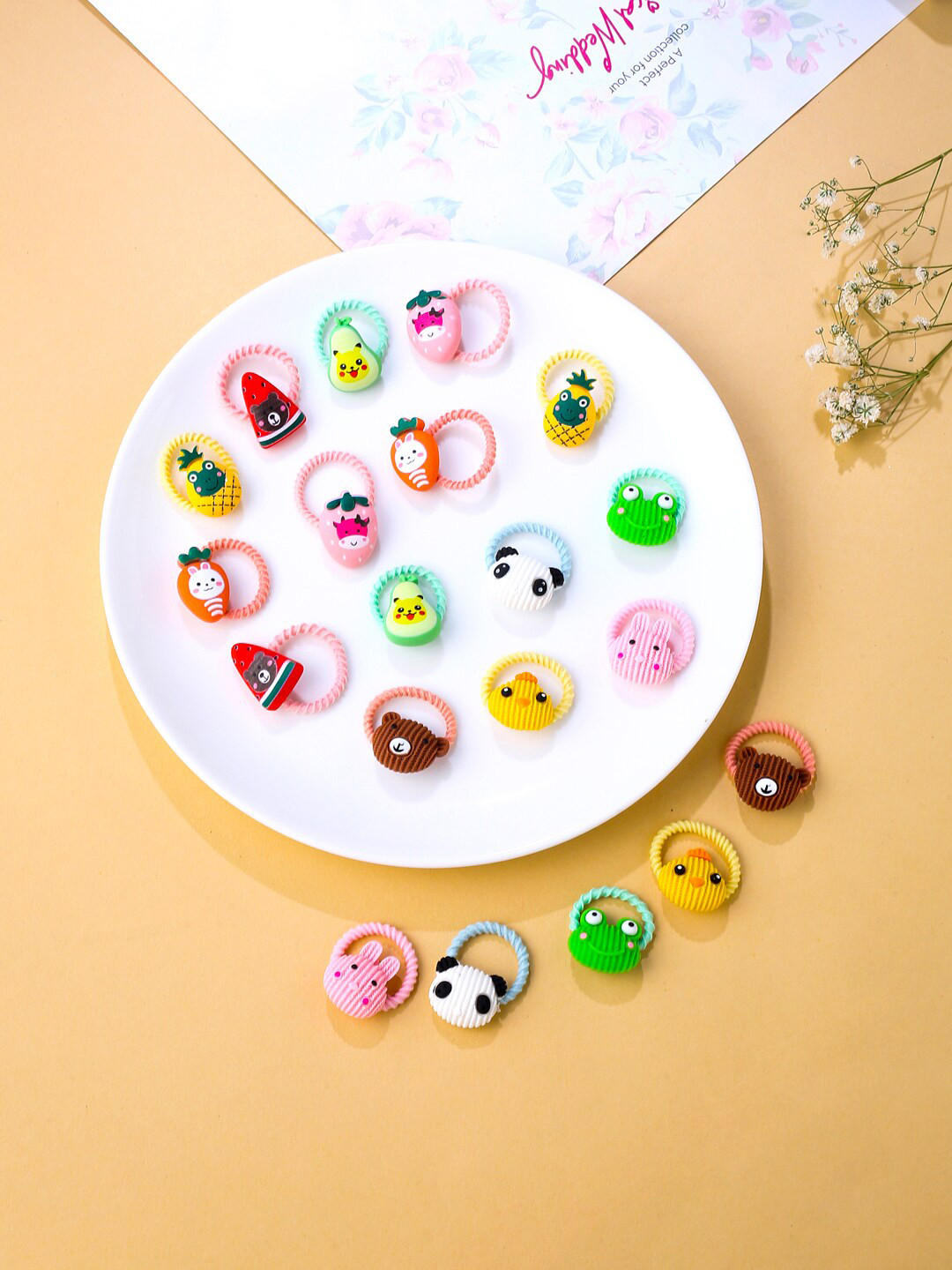 Melbees by Yellow Chimes Girls Set of 20 Pcs Multicolor Cute Characters Rubber Bands