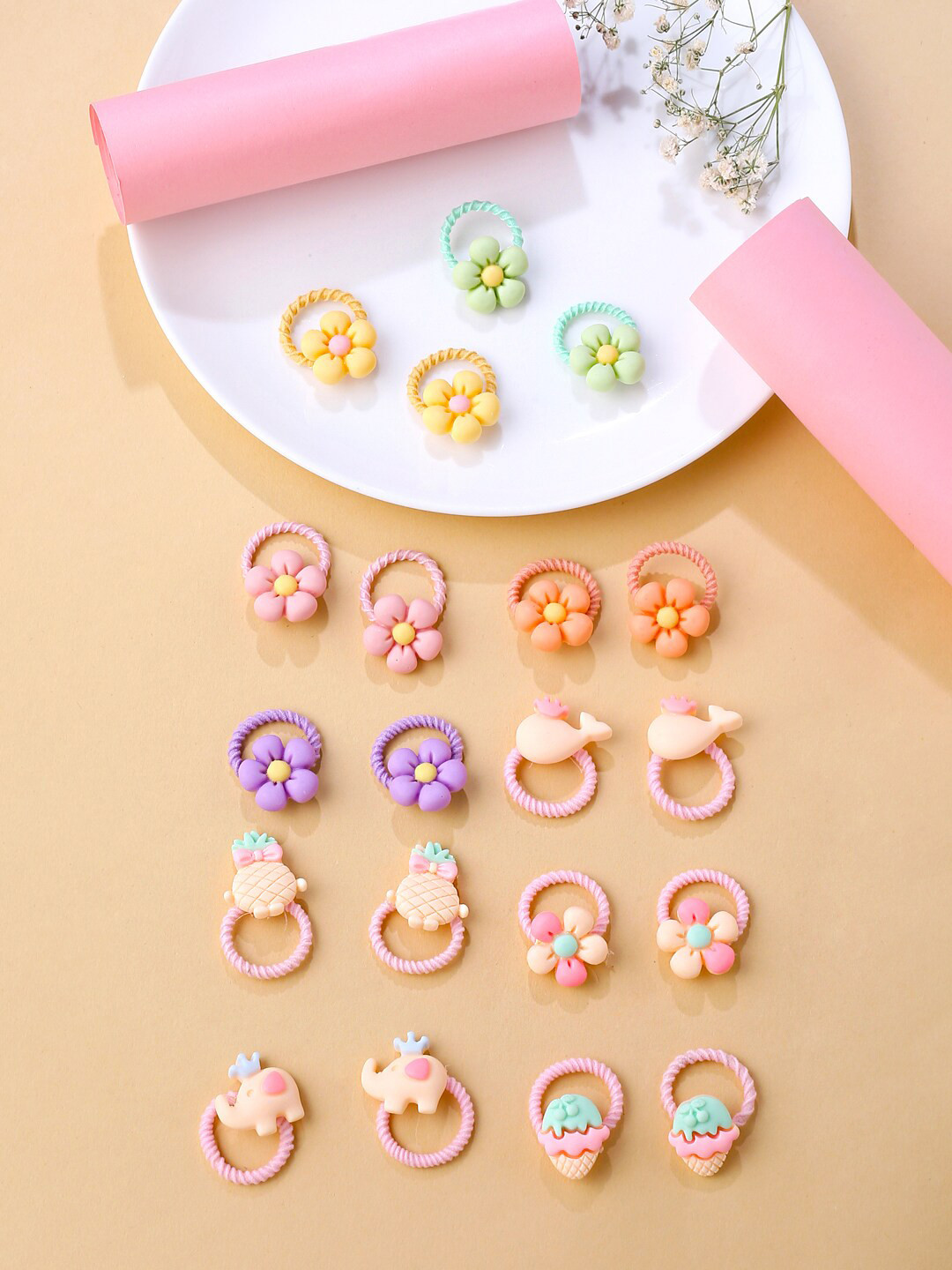 Melbees by Yellow Chimes Girls Set of 20 Pcs Multicolor Floral Shaped Rubber Bands