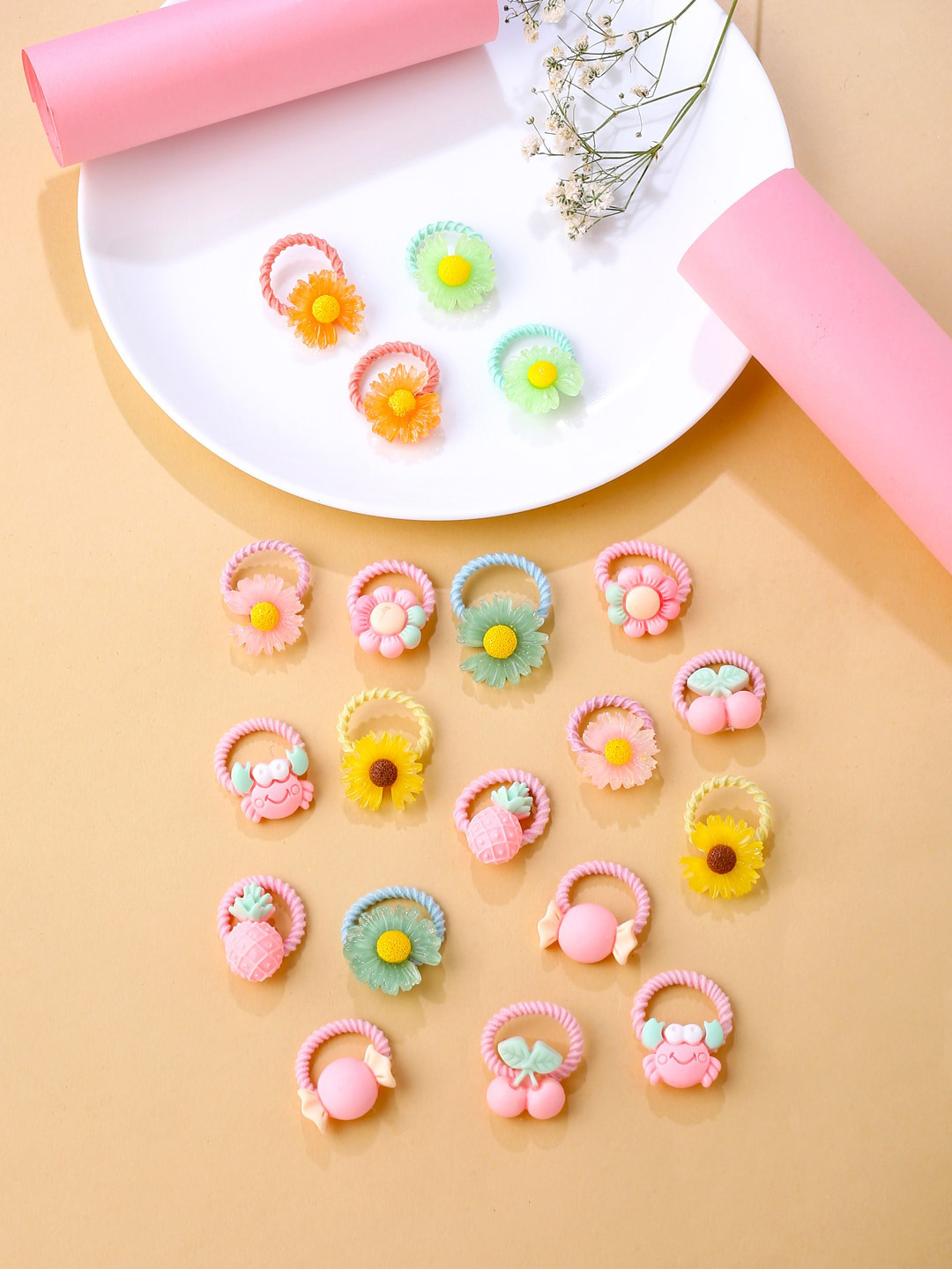 Melbees by Yellow Chimes Girls Set of 20 Pcs Multicolor Cute Floral Shaped Pony Holders