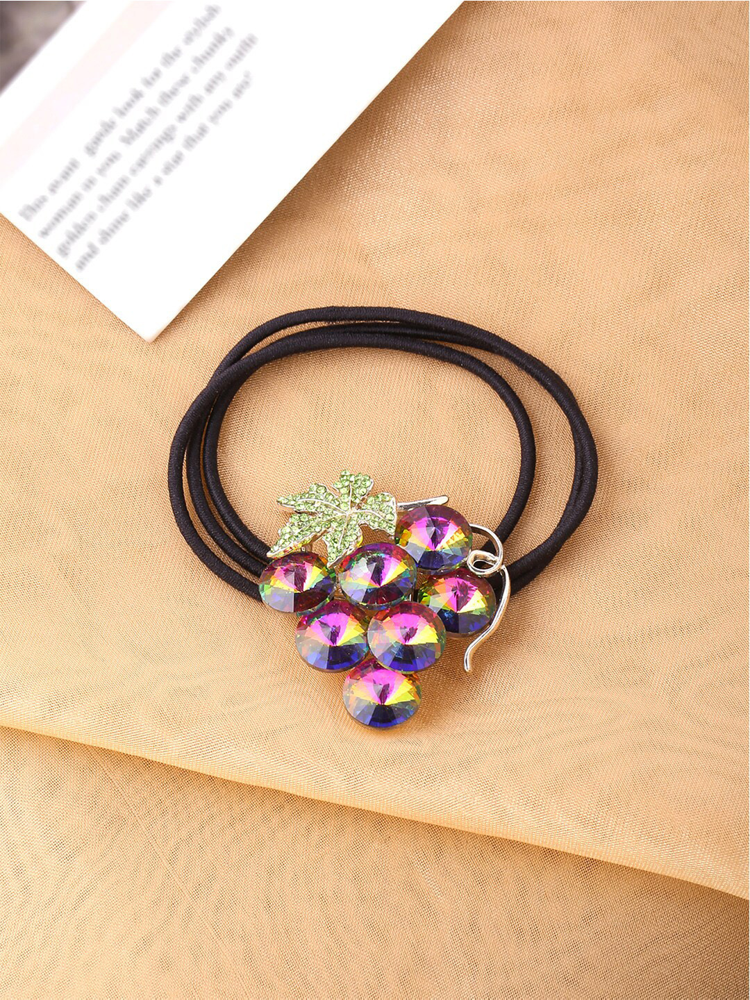 Melbees by Yellow Chimes Girls Purple & Black Fruit Bunch Charms Ponytail Holders