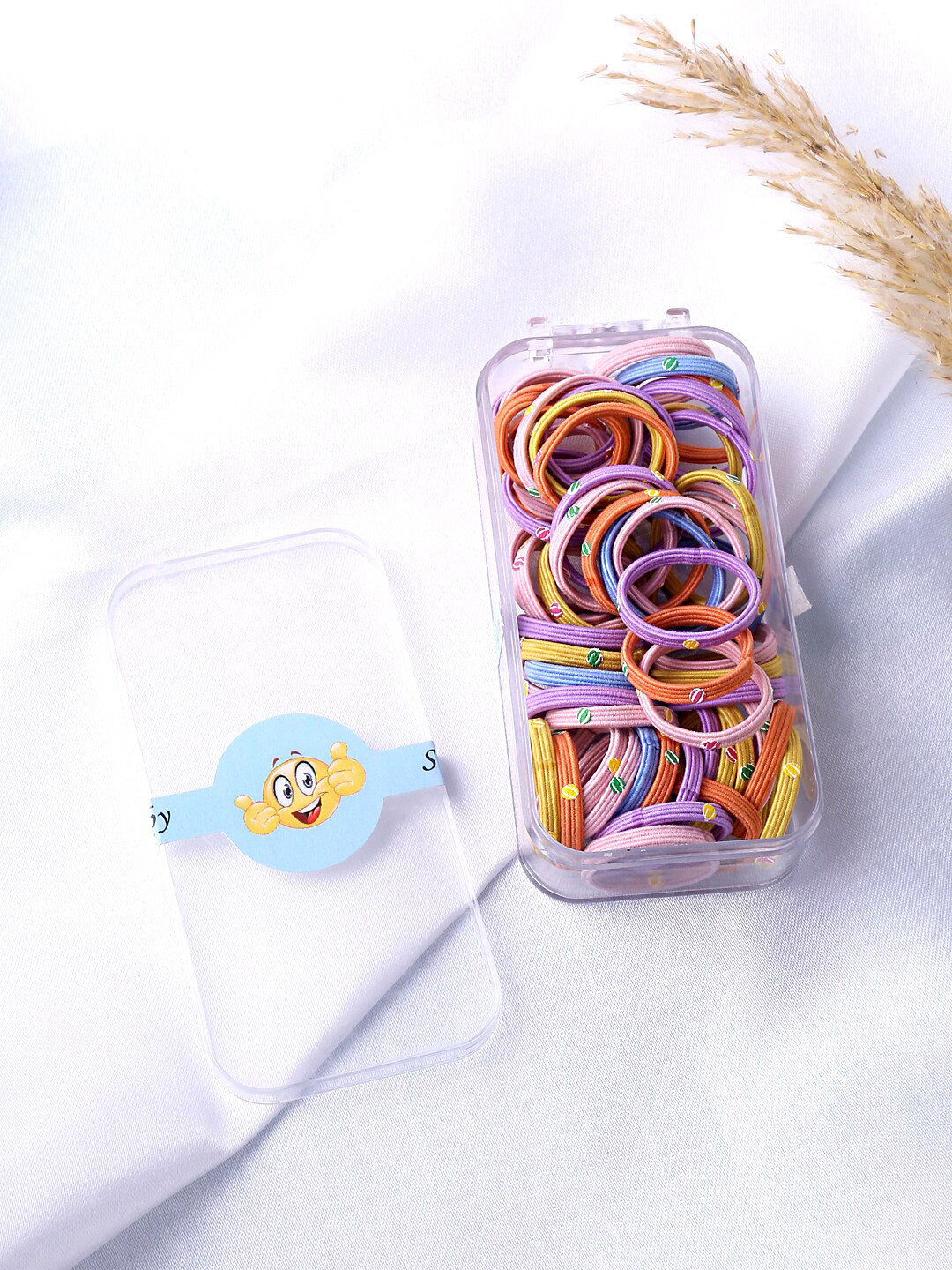 Melbees by Yellow Chimes 50Pcs Girls Soft & Stretchy Ponytail Holders with Storage Box