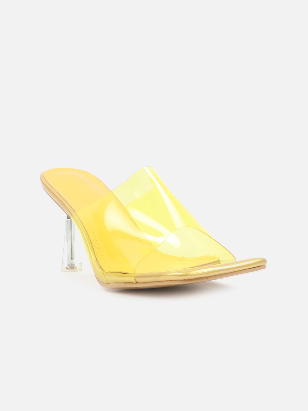 Carlton London Yellow Stiletto Heels with Transparent Upper Strap