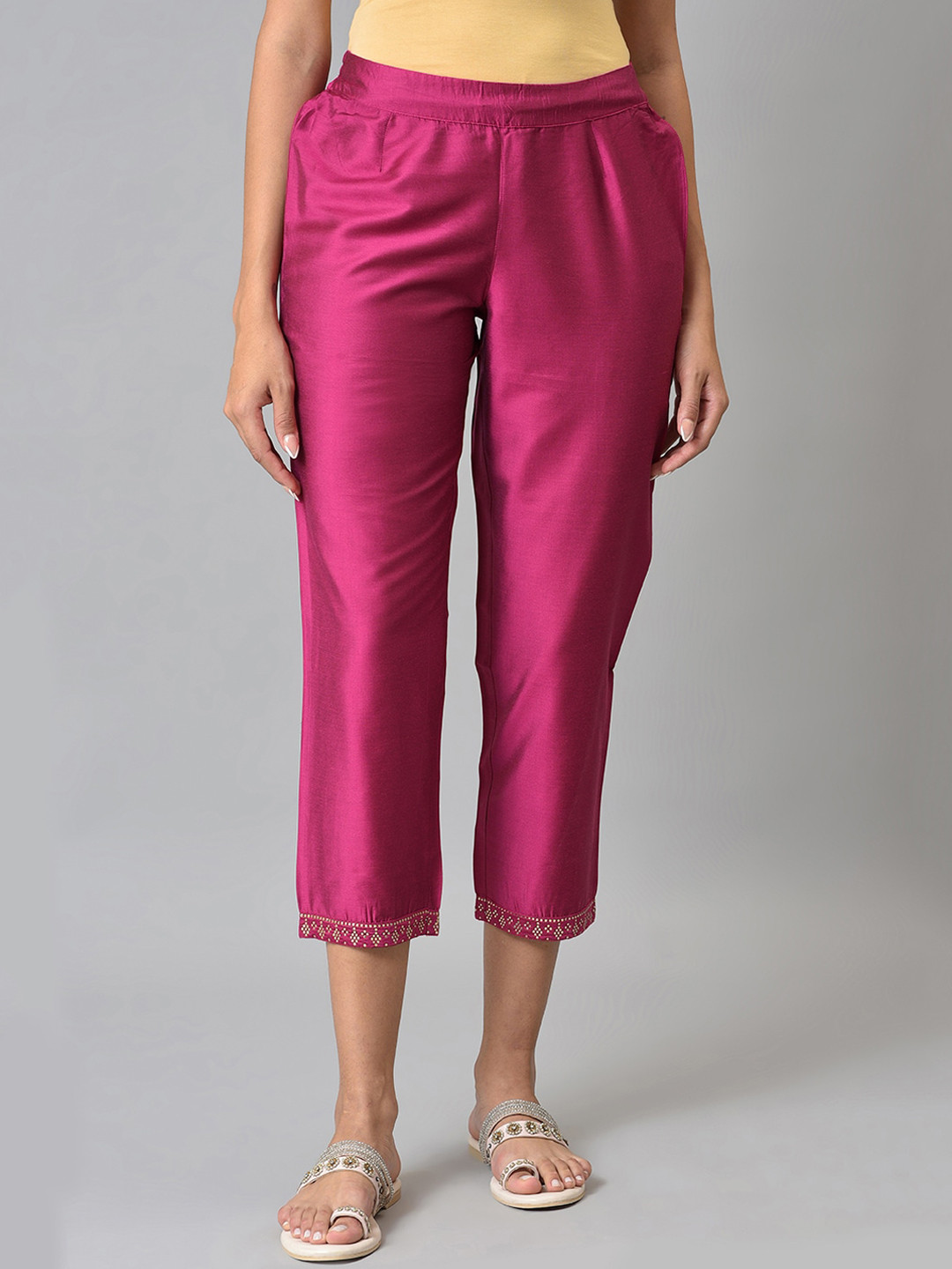 W Women Magenta Slim Fit Trousers