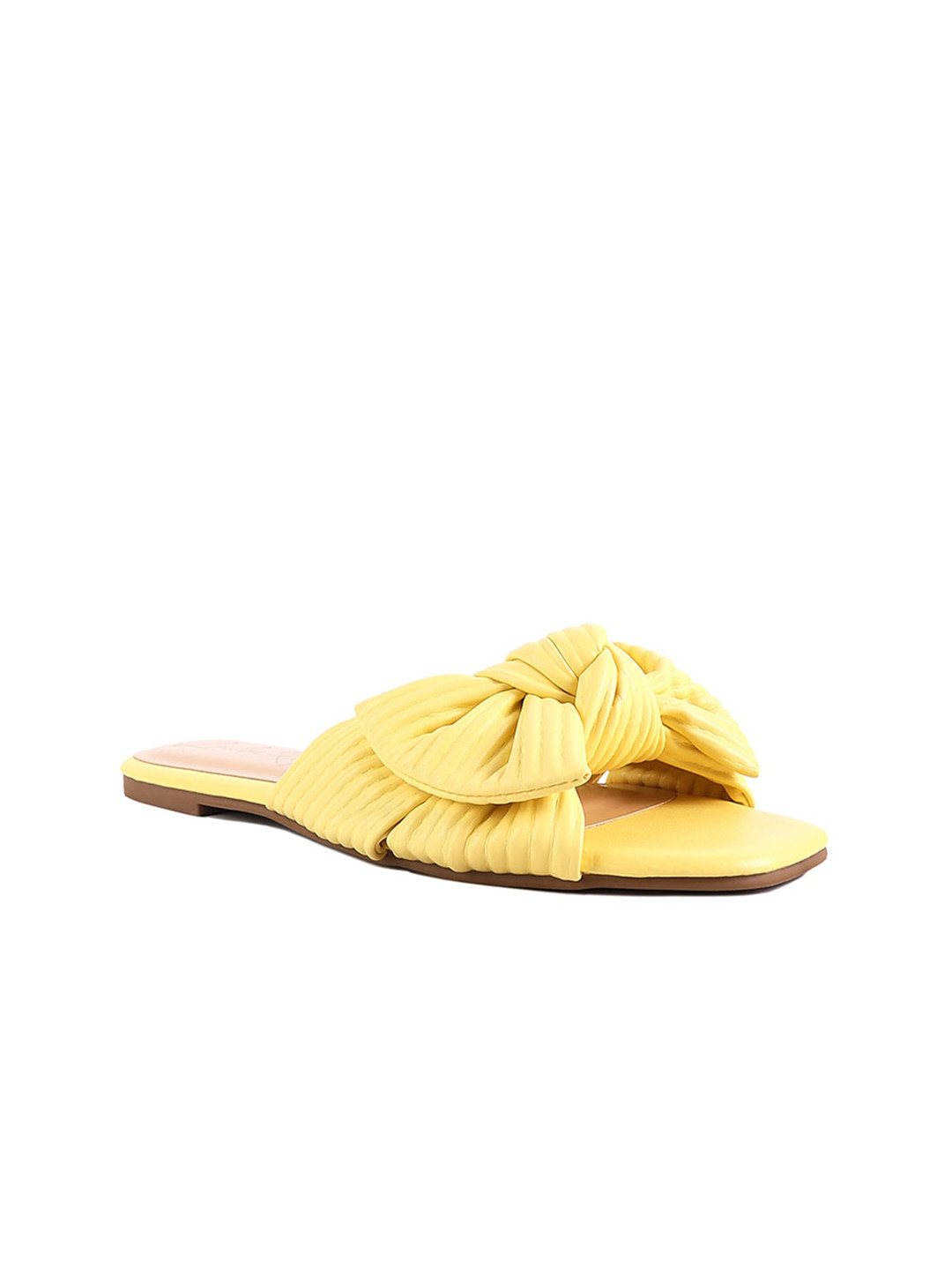 London Rag Women Yellow Textured Square Toe Flats With Bows