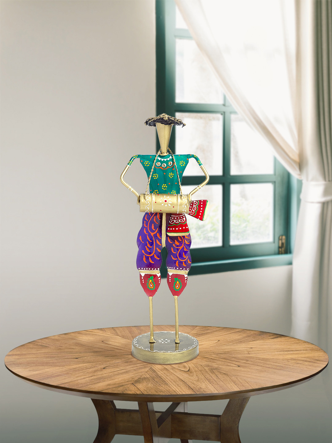 Golden Peacock Musicians Gold Metal Metallic Living Room Music Medium Showpiece - 14.2 Inches