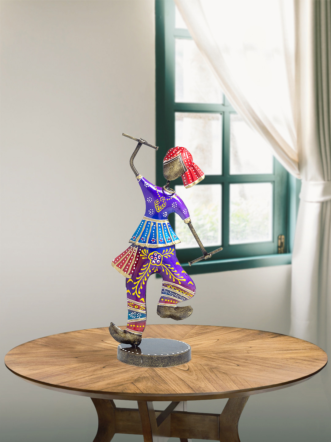 Golden Peacock Blue Gujrati Men Playing Dandia Garba Showpieces