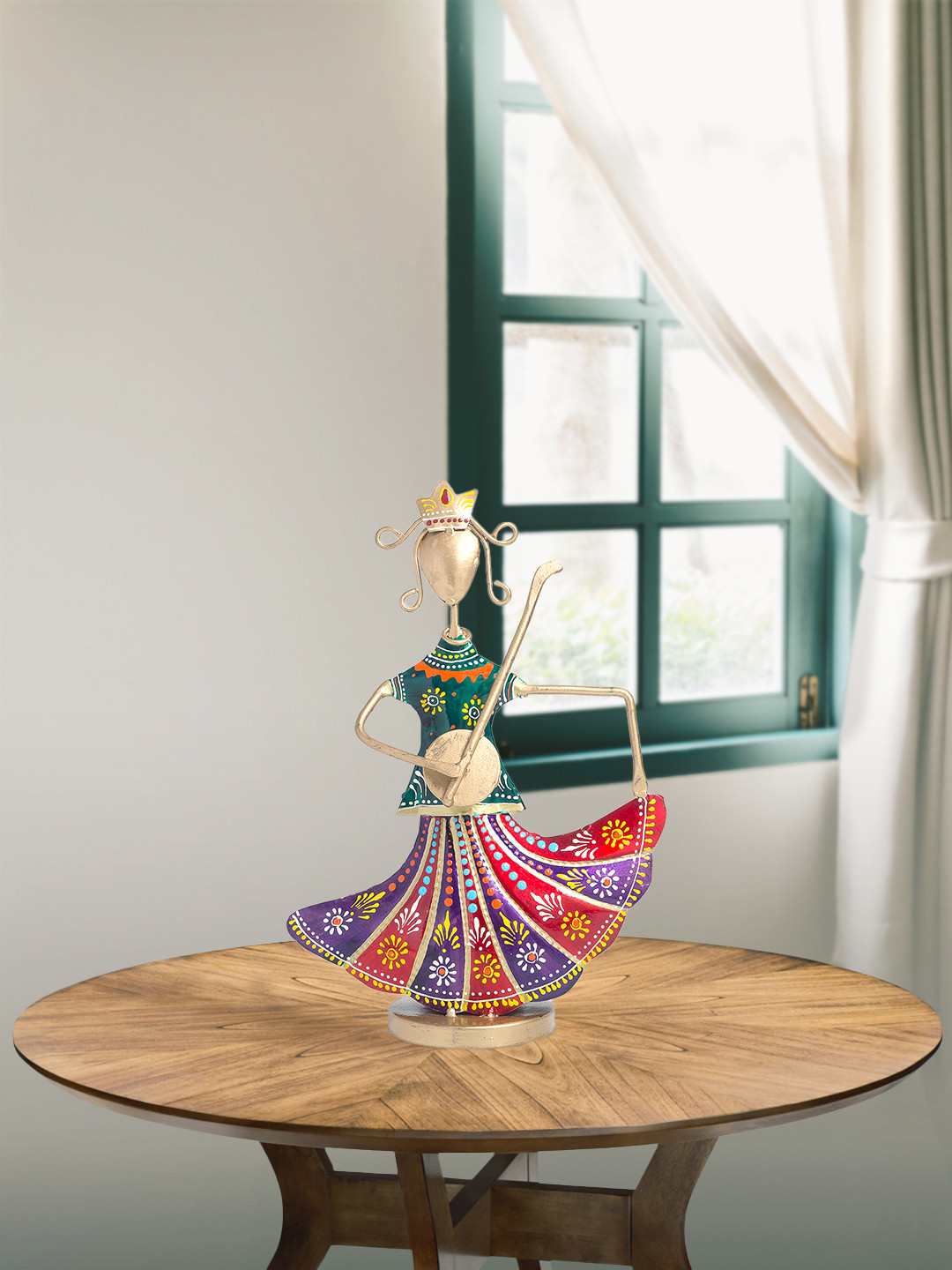 Golden Peacock Gold-toned & Purple Musician Lady Showpieces