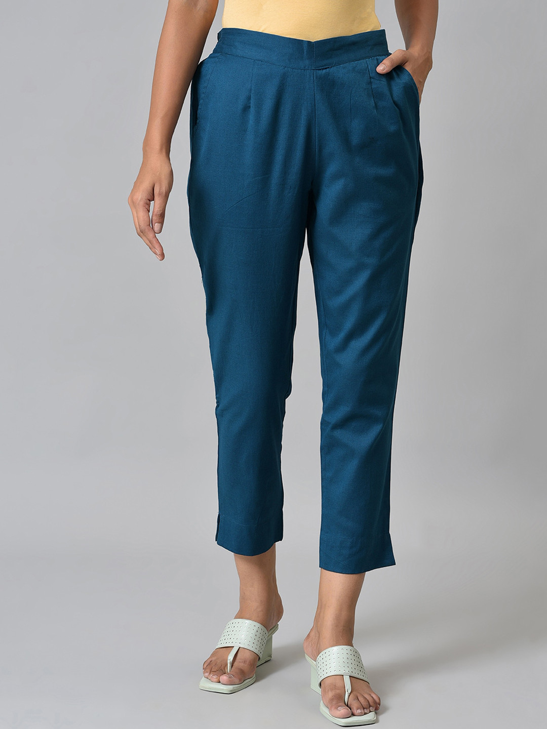 AURELIA Women Teal Blue Cigarette Trousers