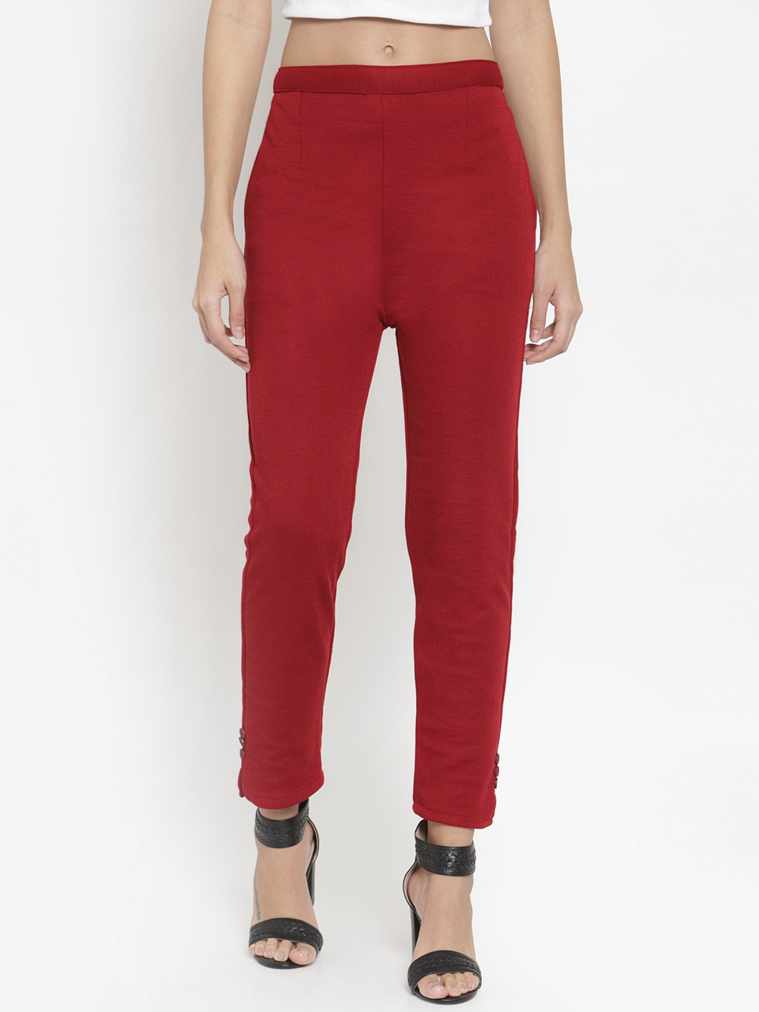 Clora Creation Women Maroon Smart Easy Wash Woolen Winter Trousers