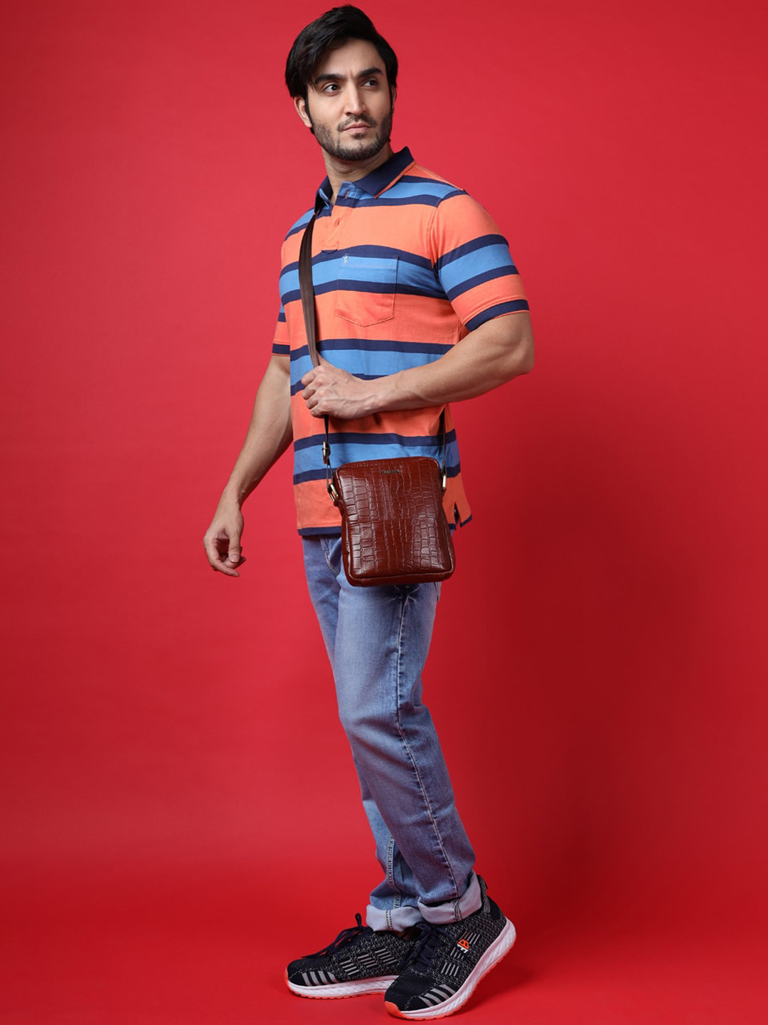 Sassora Textured Leather Structured Sling Bag