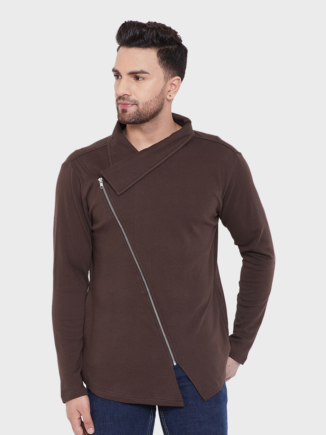Hypernation Men Brown Centre Front Open Sweatshirt