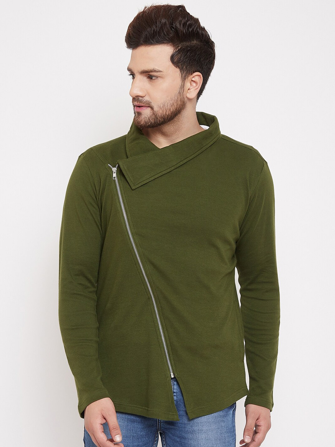 Hypernation Men Men Green Overlap Collar T-shirt
