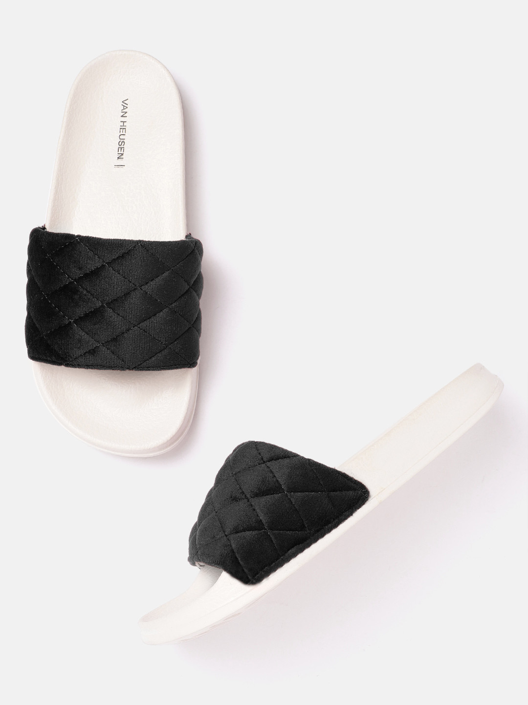 Van Heusen Woman Quilted Open Toe Flats with Velvet Finish