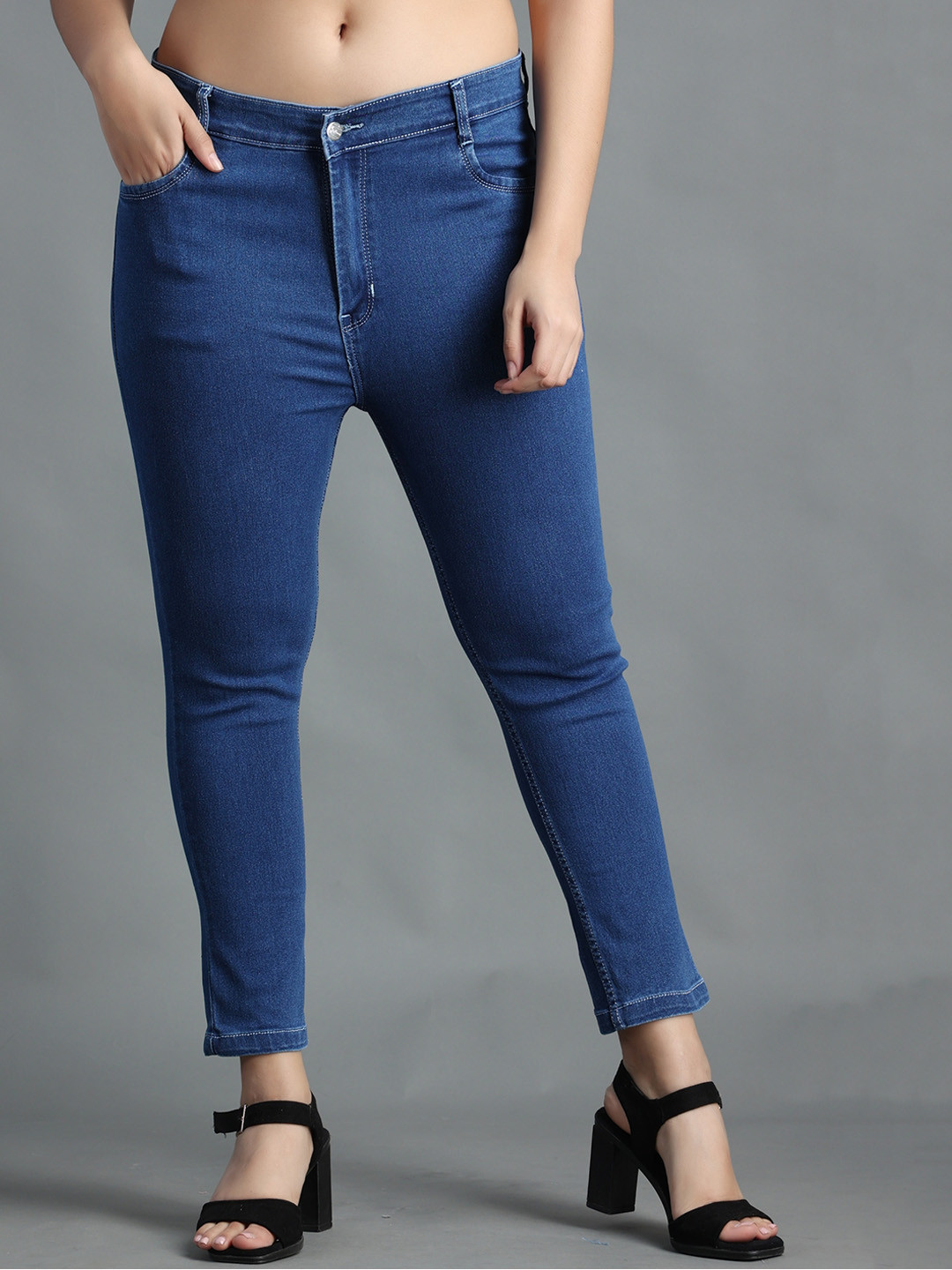 POMPOUS Women Navy Blue Slim Fit High-Rise Stretchable Jeans