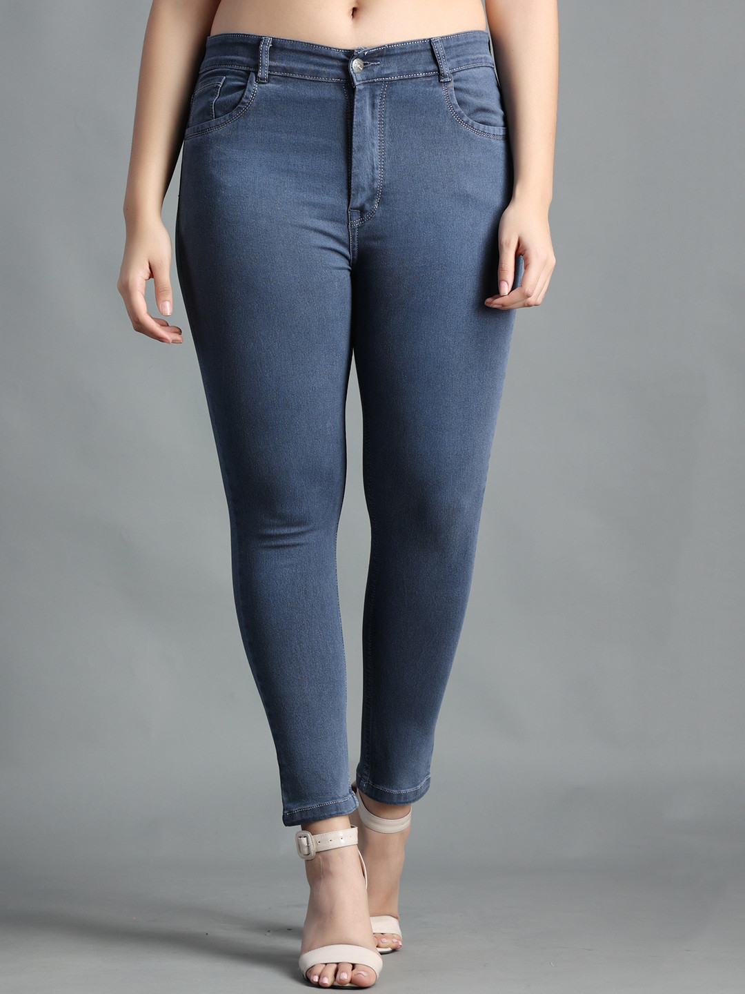 POMPOUS Women Grey Slim Fit High-Rise Stretchable Jeans