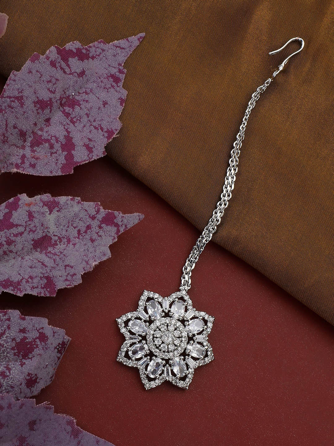 Bhana Fashion Silver colour White AD-Studded  Maang Tikka