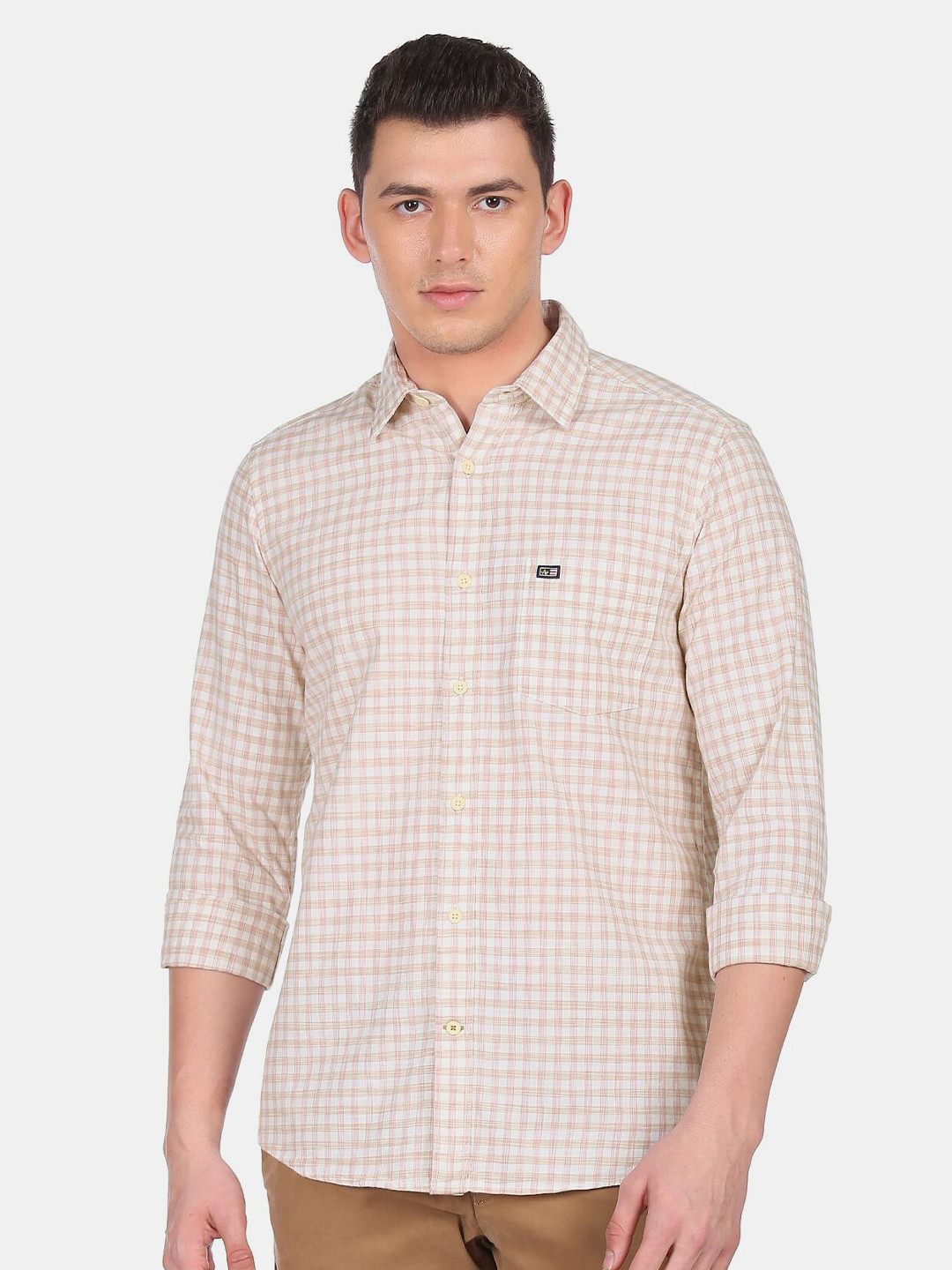 Arrow Sport Men Beige Slim Fit Checked Pure Cotton Casual Shirt