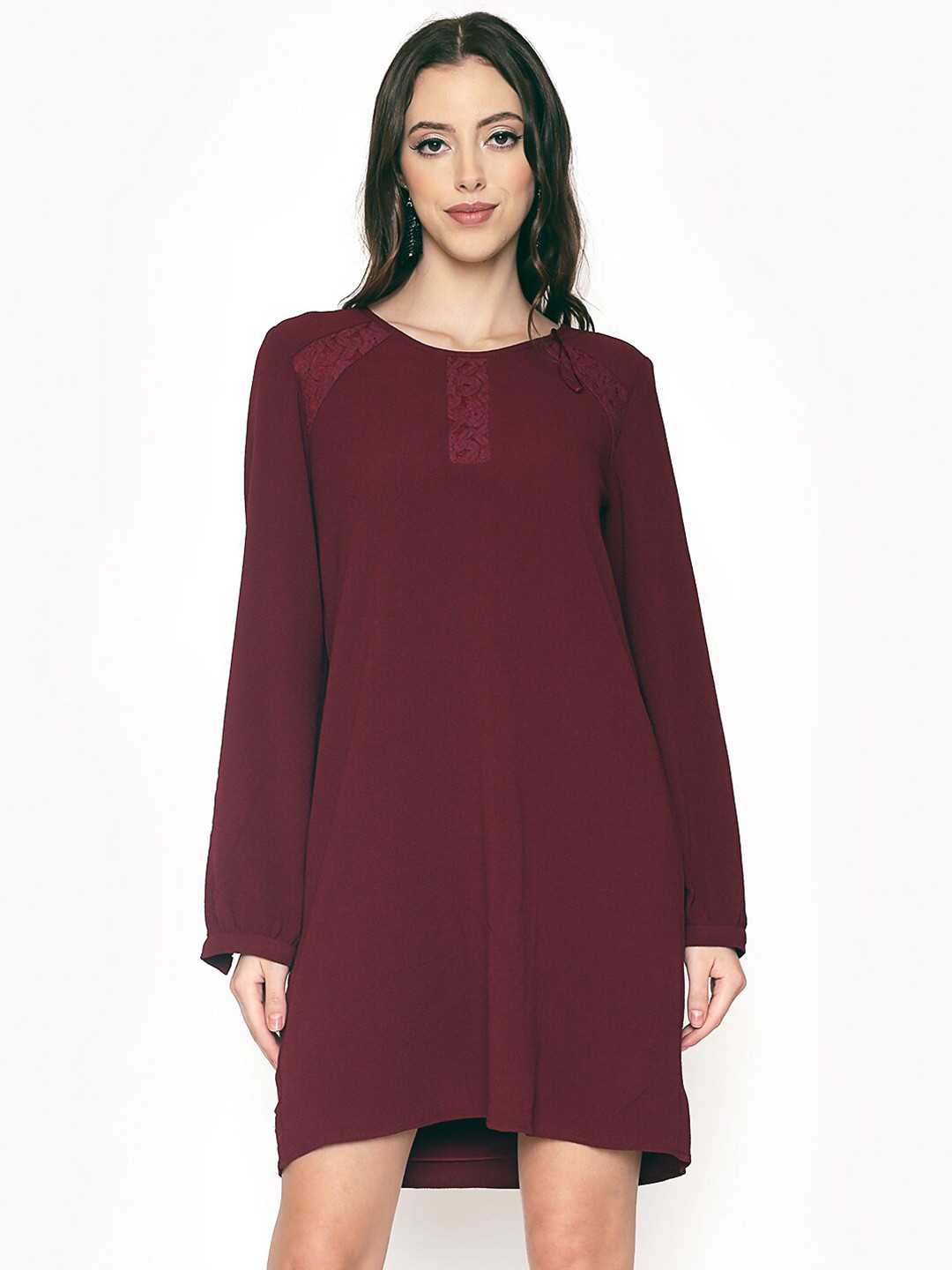 250 DESIGNS Maroon Georgette A-Line Dress