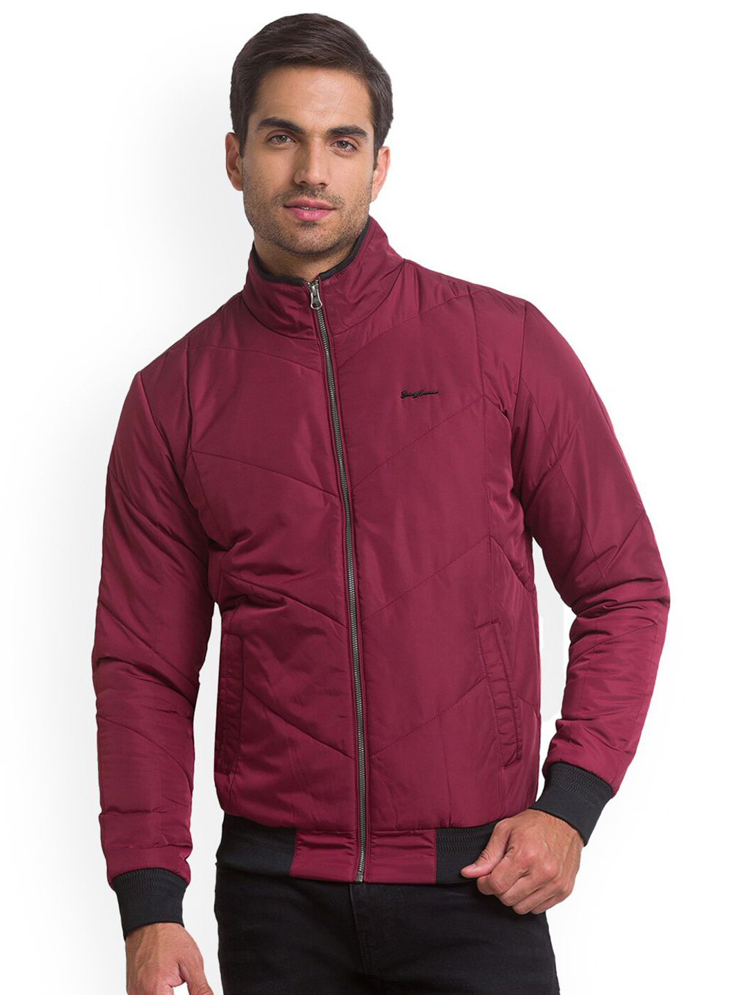 Being Human Men Red Striped Longline Padded Jacket