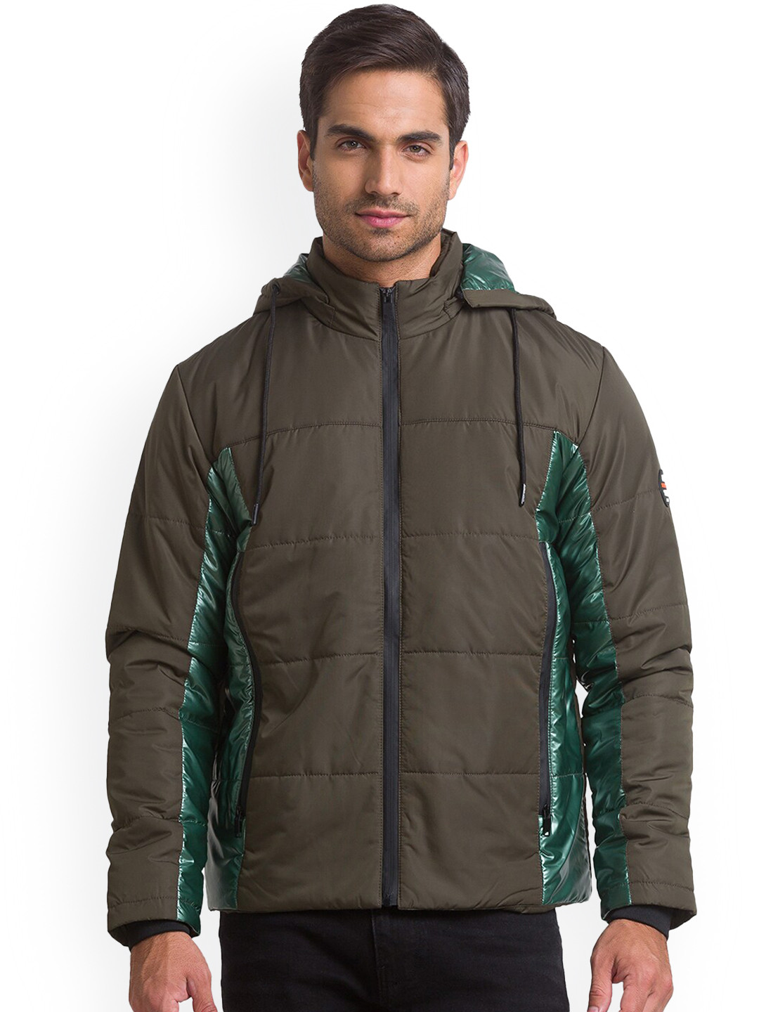 Being Human Men Olive Green Striped Longline Tailored Jacket