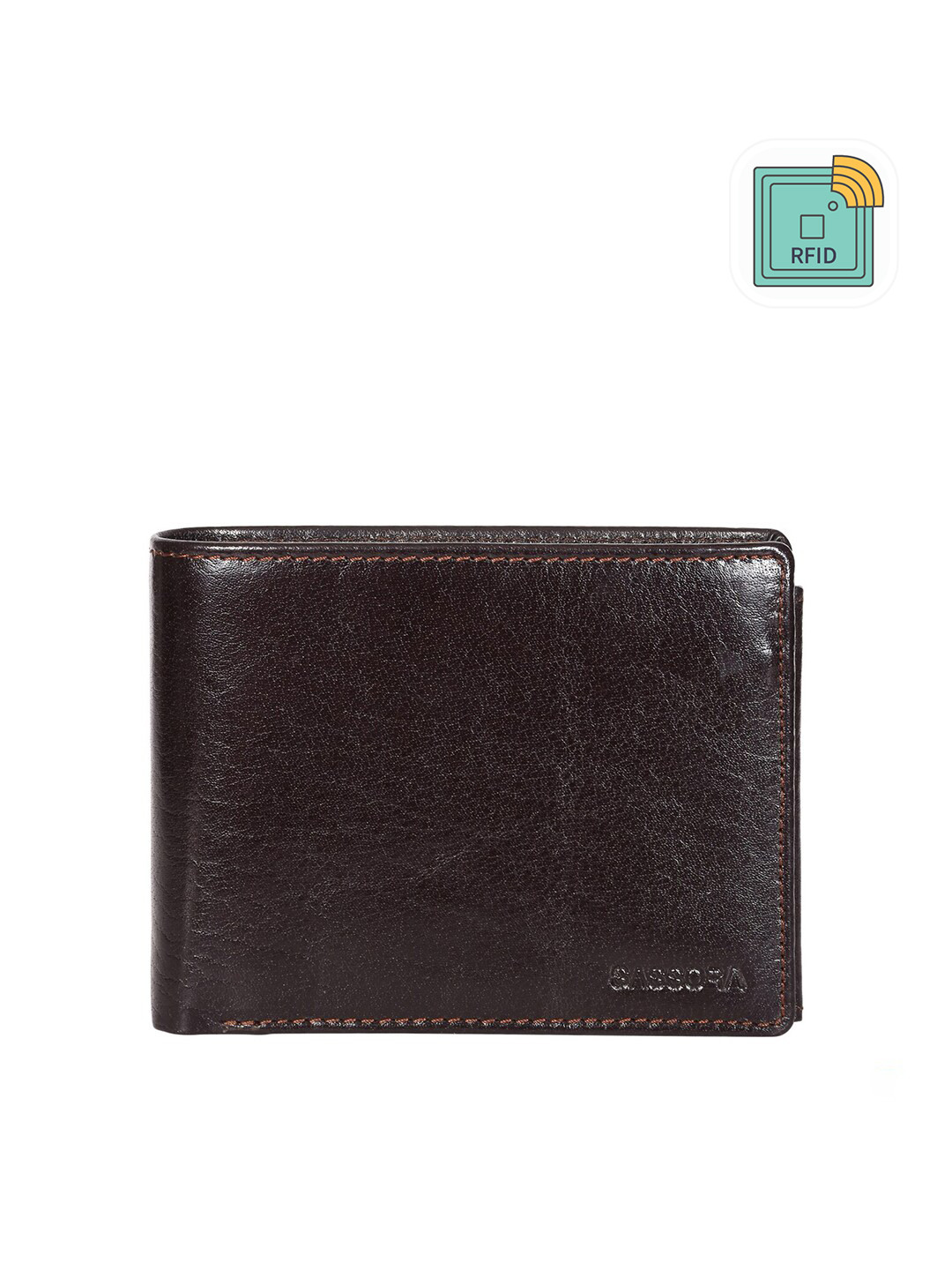 Sassora Men Brown Zip Detail Leather Two Fold Wallet