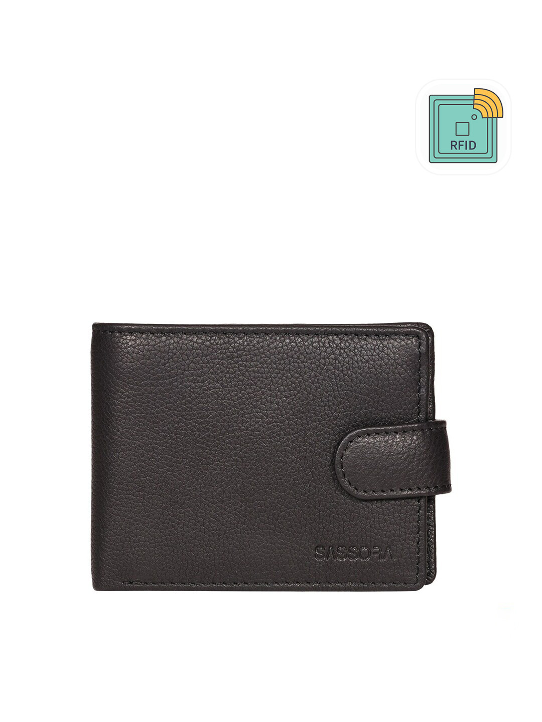 Sassora Men Black Buckle Detail Leather Two Fold Wallet