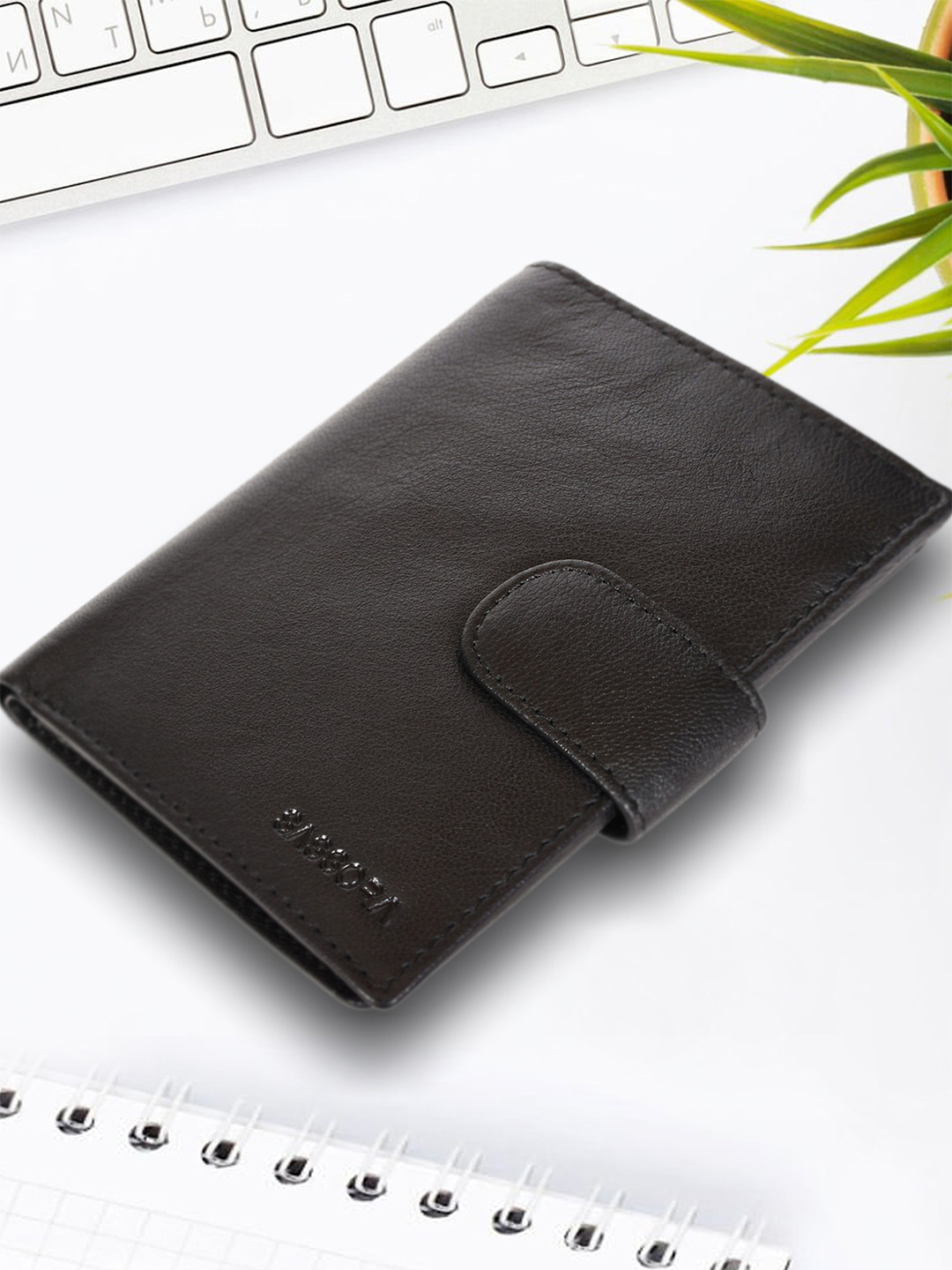 Sassora Men Black Leather RFID Note Case Two Fold Wallet