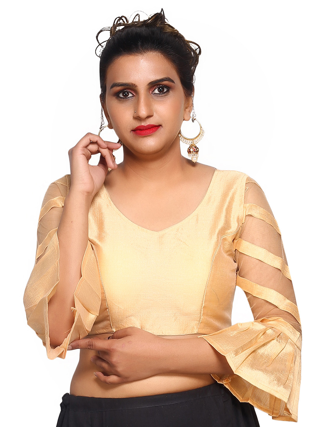 Trendzmy Women Beige Solid Saree Blouse