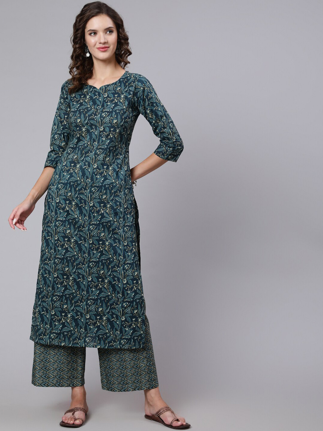 Nayo Women Ethnic Motifs Printed Pure Cotton Kurta with Palazzos