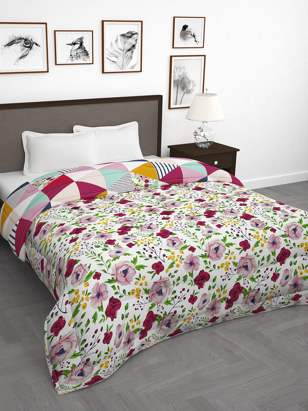 Story@home Pink & White Floral 180 GSM AC Room Reversible Double Bed Comforter