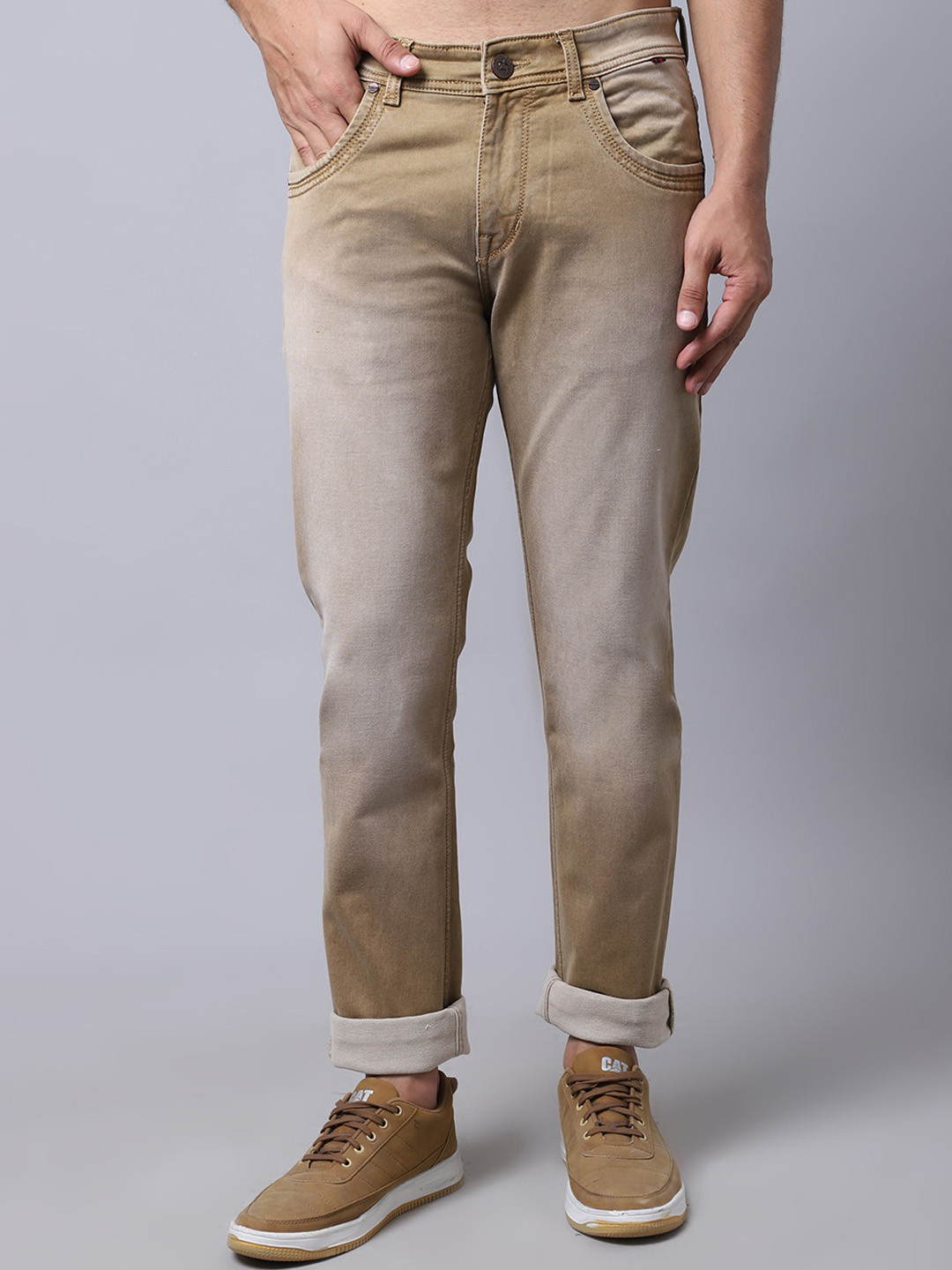 Cantabil Men Brown Light Fade Jeans