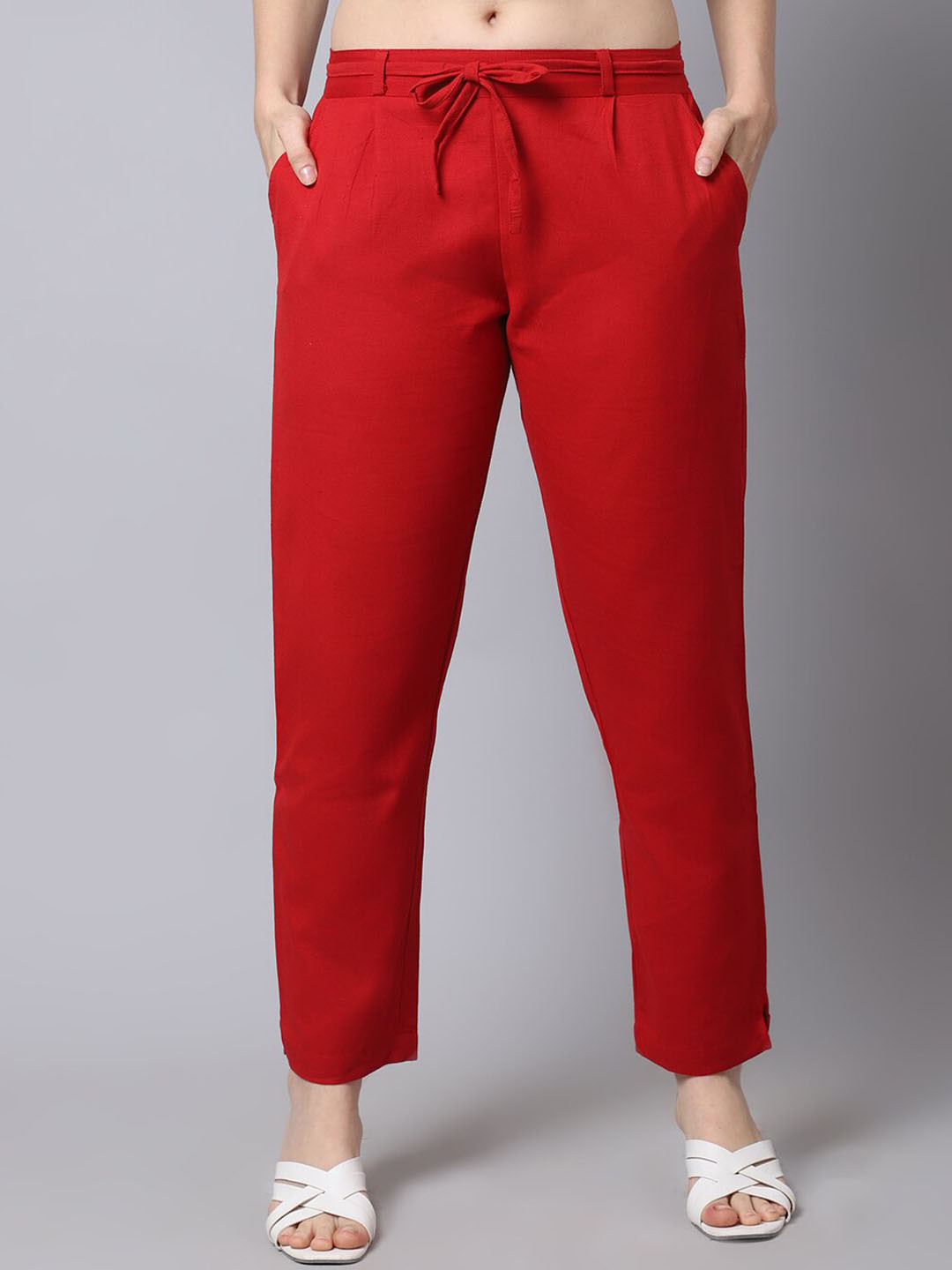 Pistaa Women Red Cigarette Trousers
