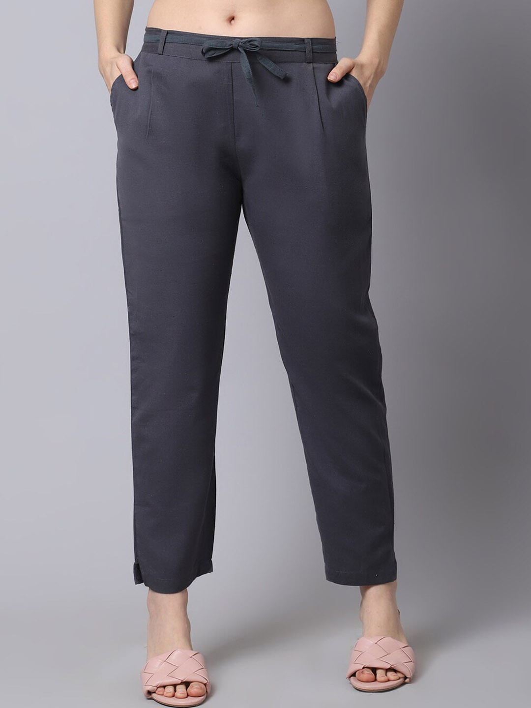 Pistaa Women Grey Cigarette Trousers