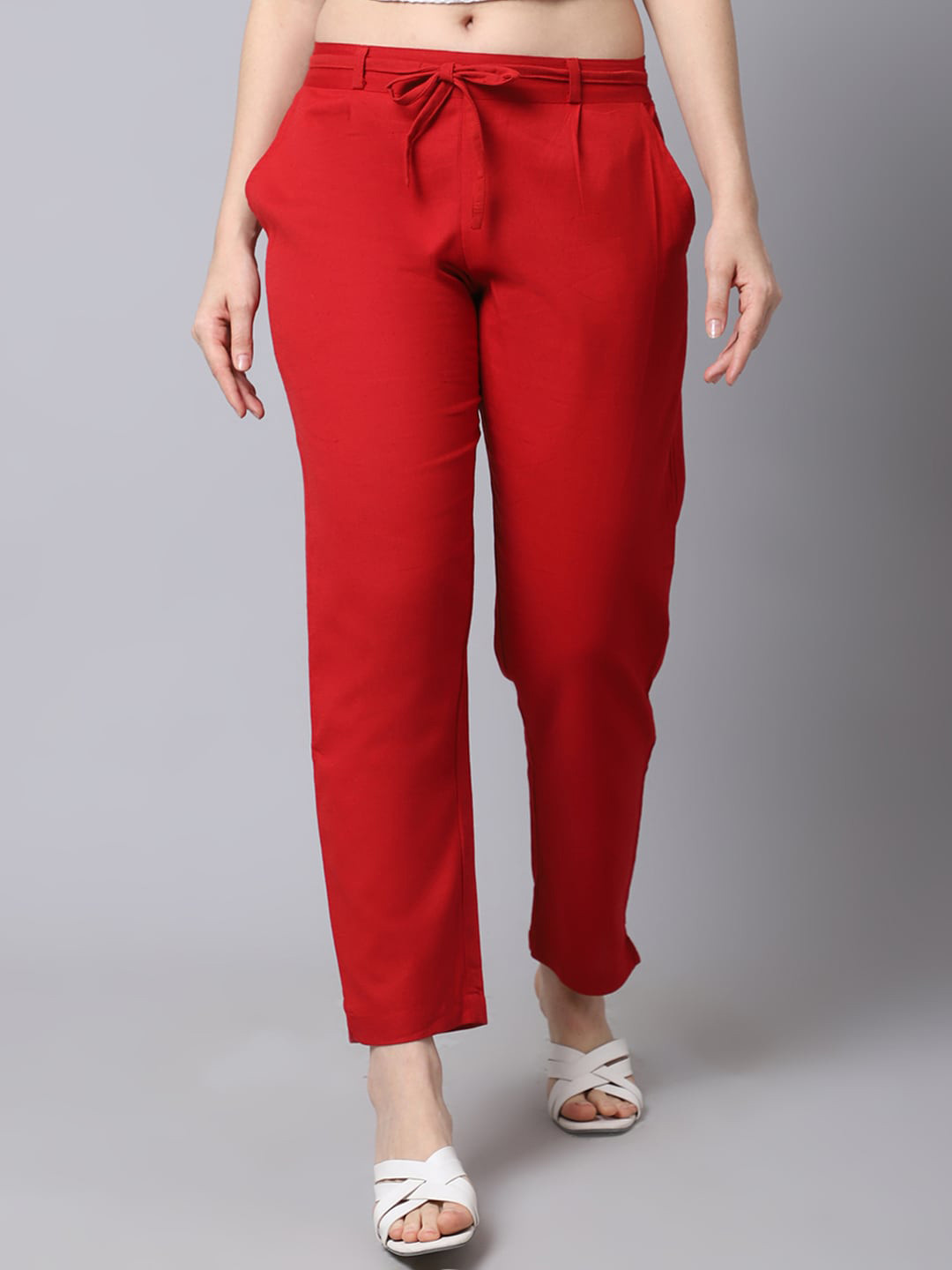 Pistaa Women Red Cigarette Trousers