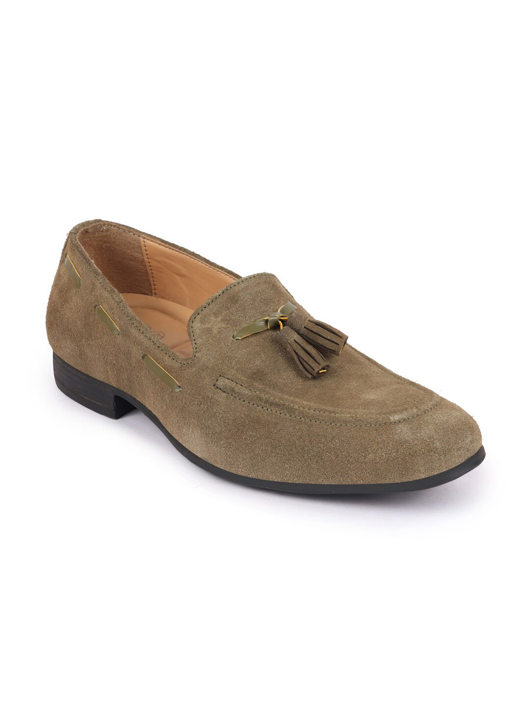 FAUSTO Men Olive Green Suede Loafers