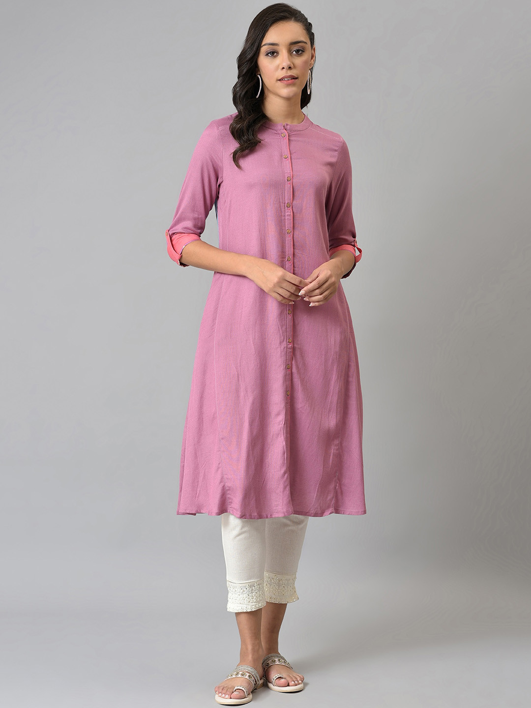 W Women Pink Anarkali Kurta