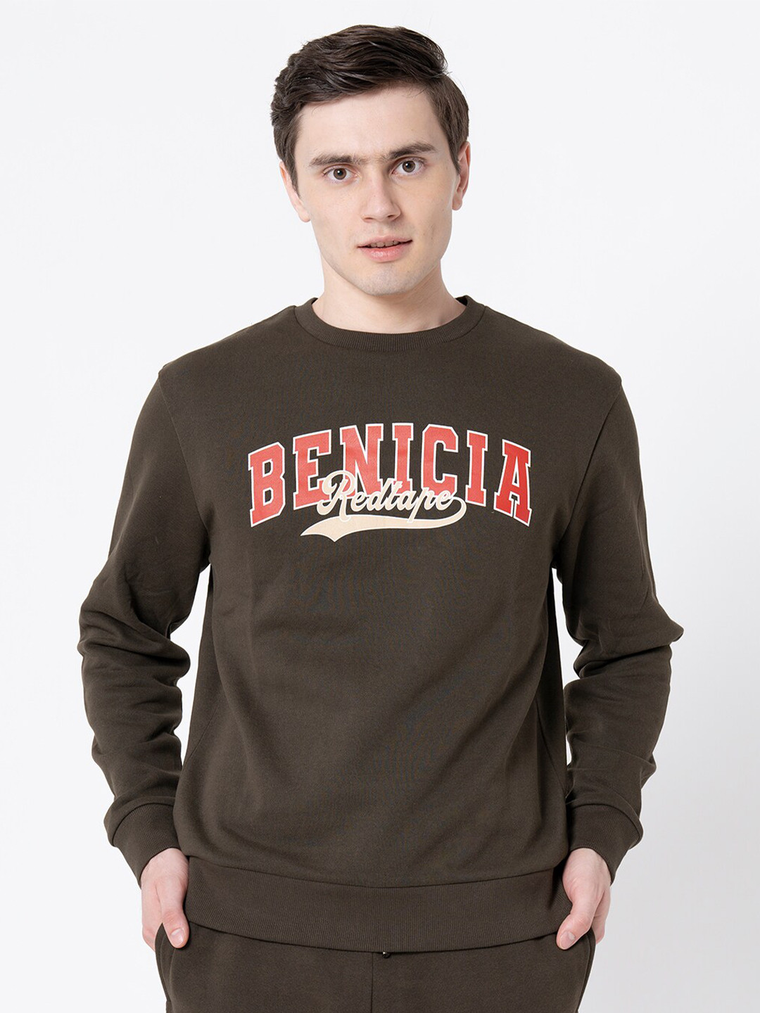Red Tape Men Olive Green Printed Sweatshirt