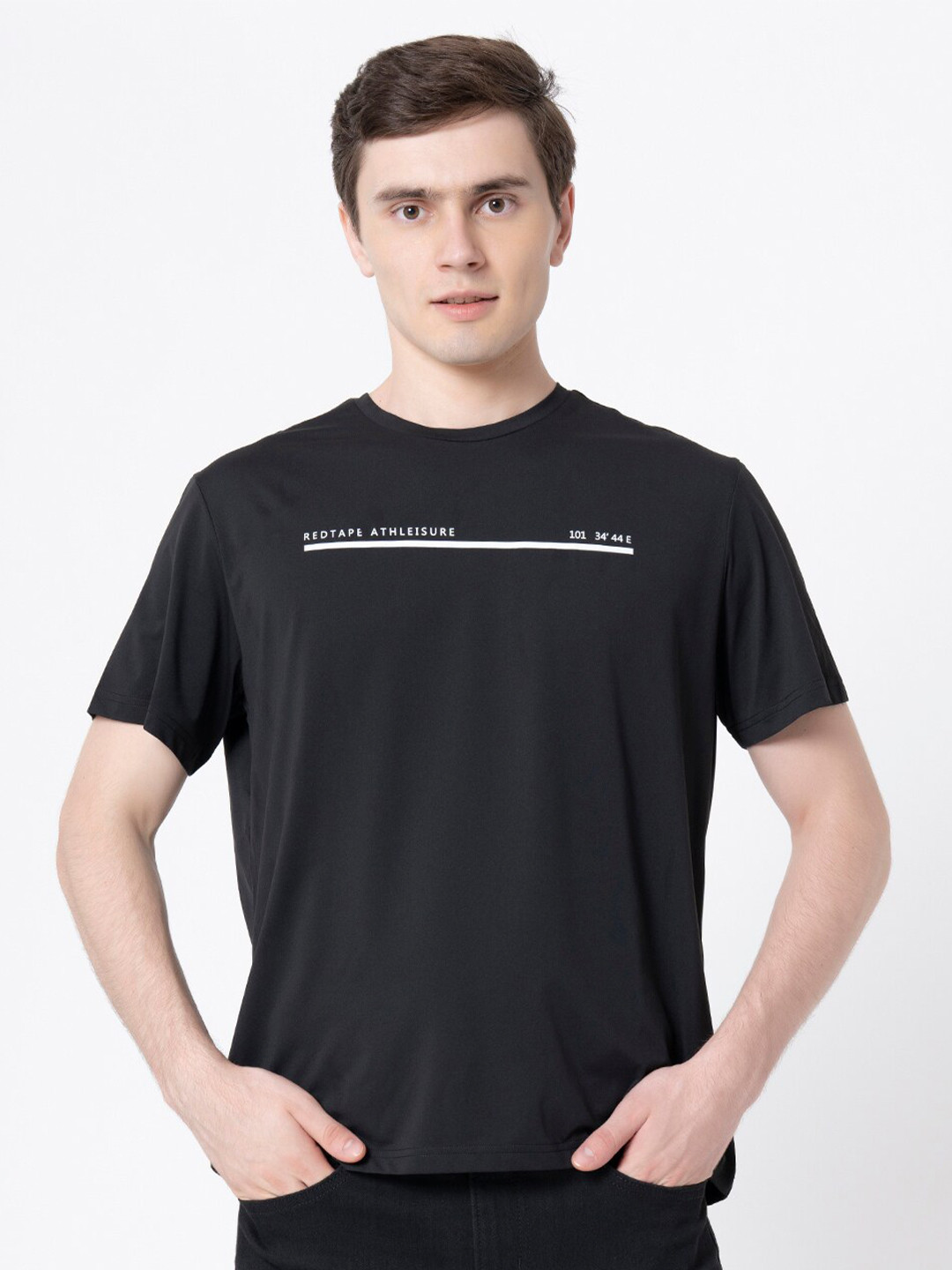 Red Tape Men Black Activewear T-shirt