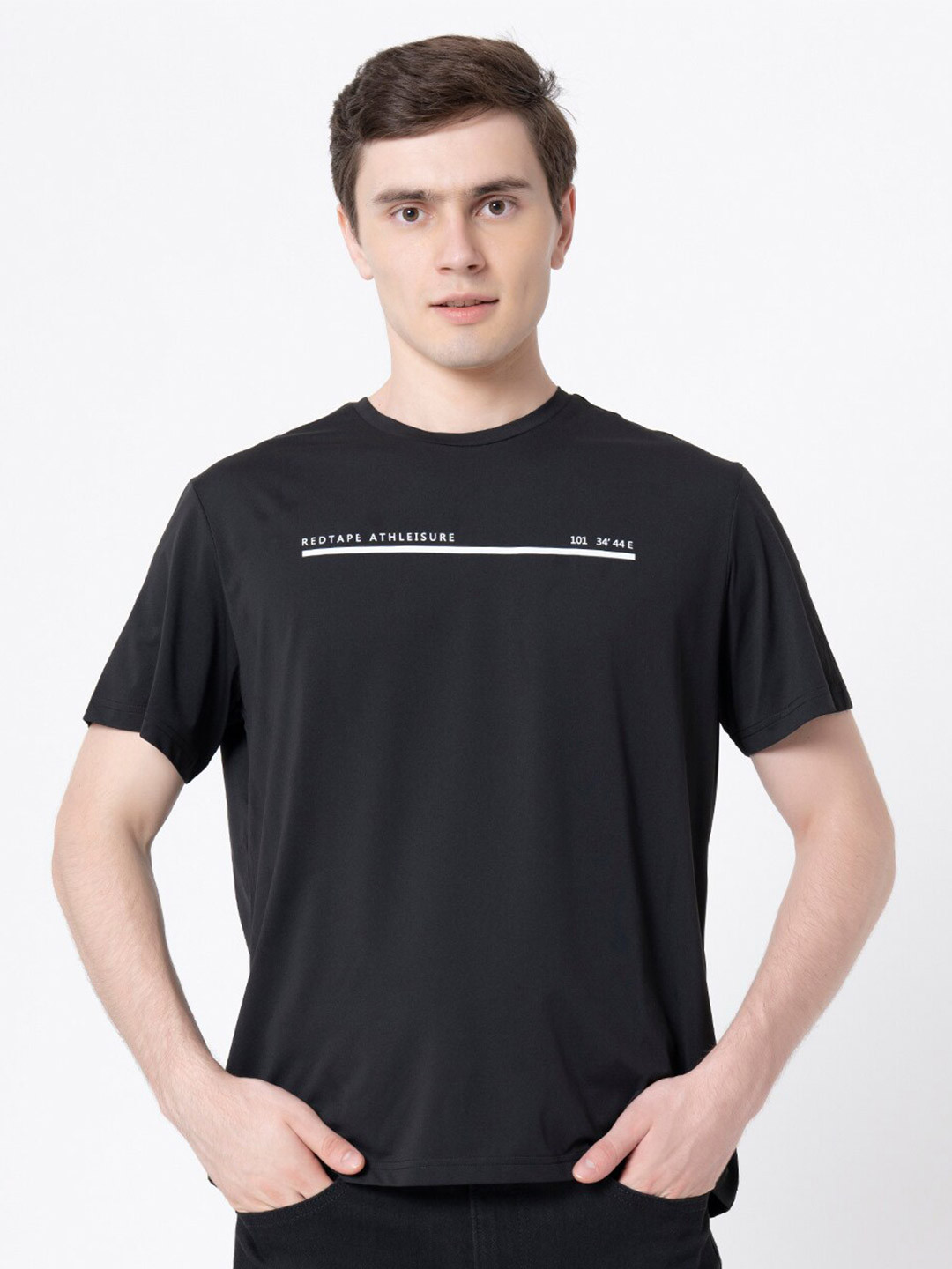 Red Tape Men Black Activewear T-shirt