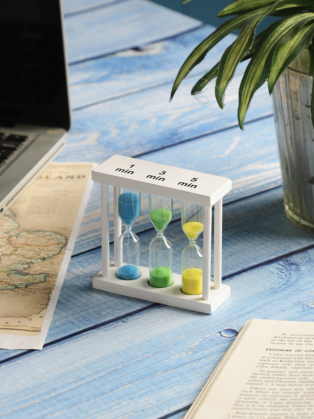 EXIM DECOR Sand Timer White Wood Natural Living Room Medium Showpiece - 1.3 Inches