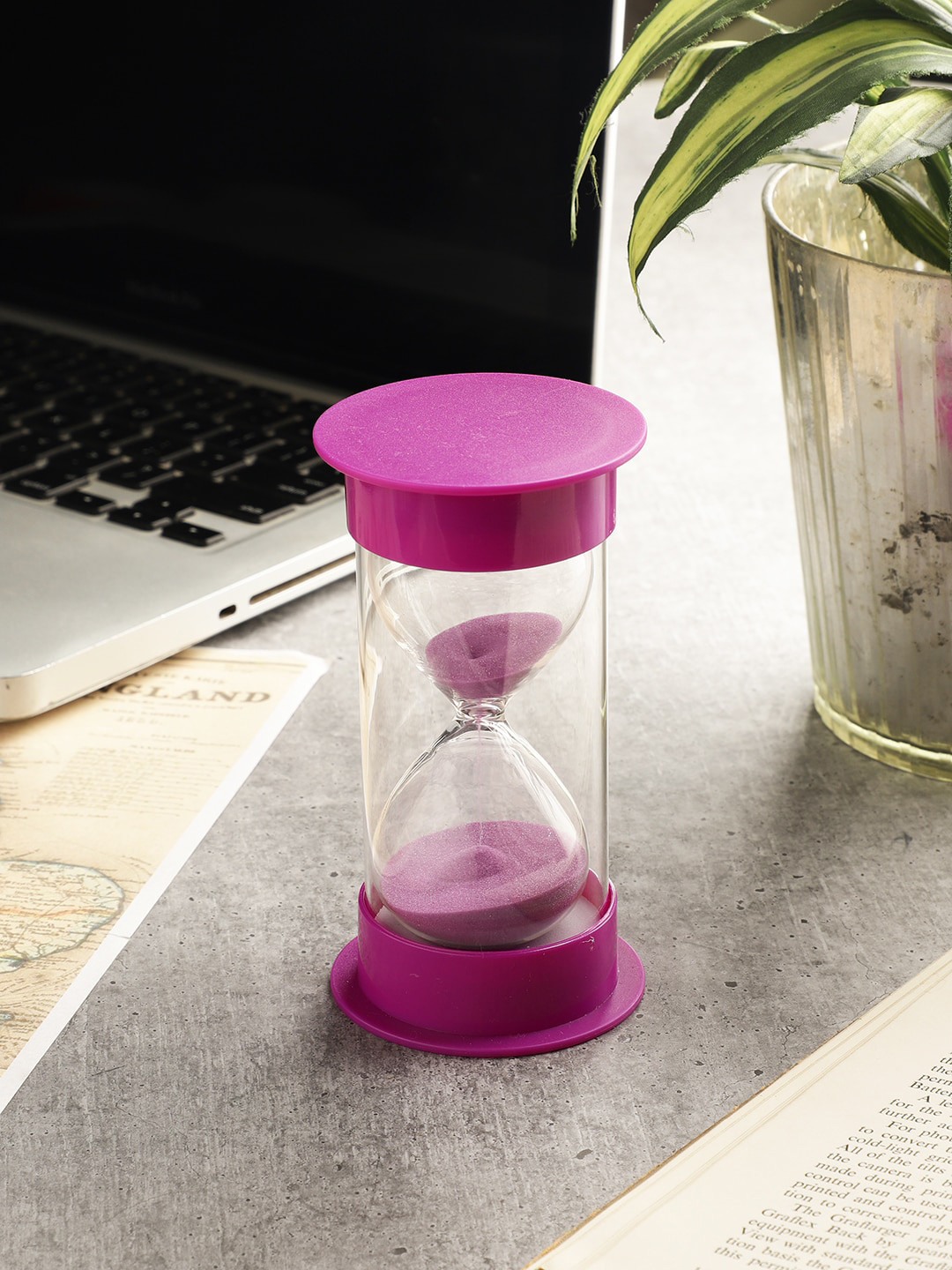 EXIM DECOR Sand Timer Purple Plastic Natural Study Room Double Tube Medium Showpiece - 4.7 Inches
