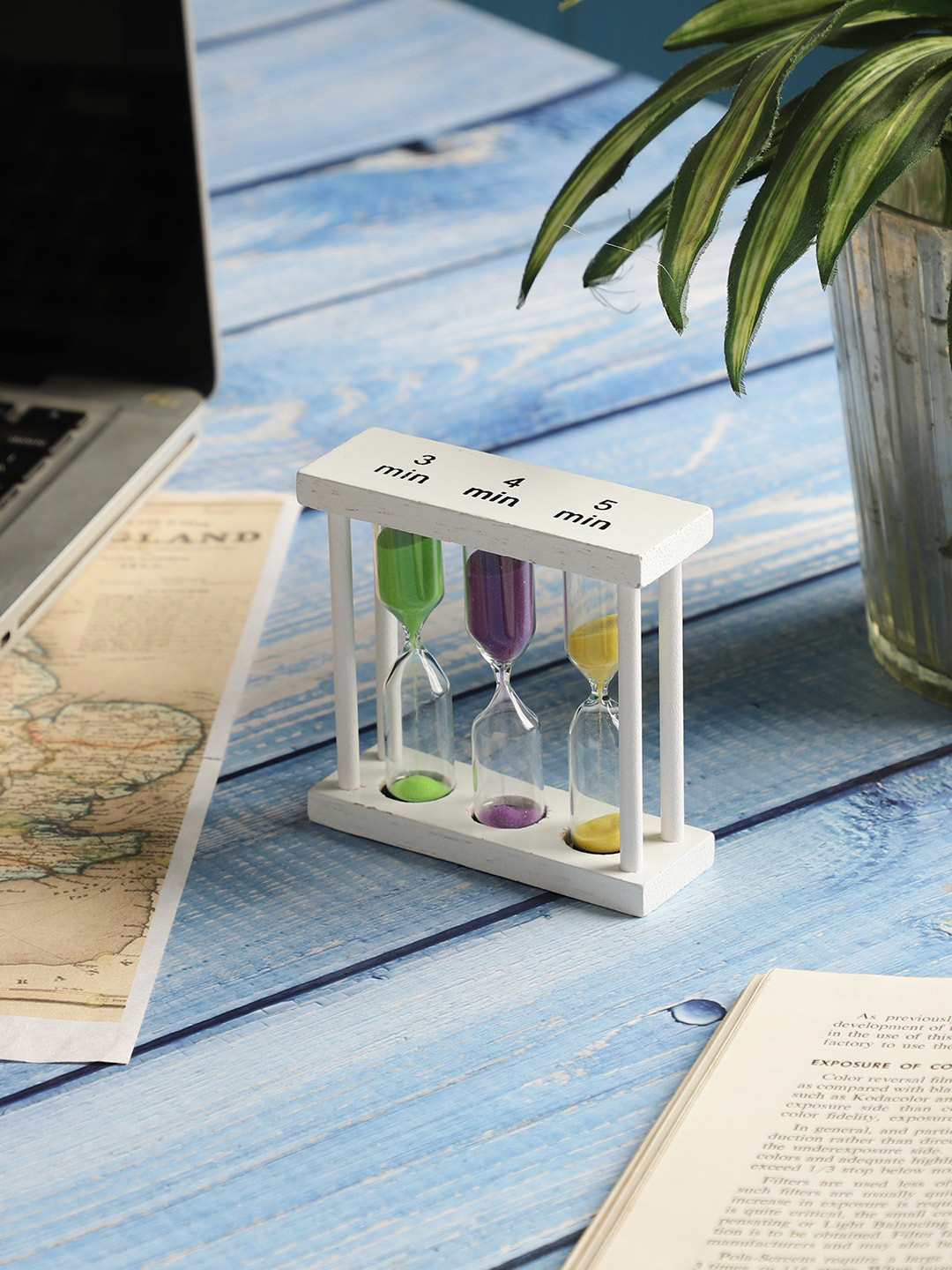 EXIM DECOR Tube Sand Timer White Wood Natural Living Room Medium Showpiece - 1.3 Inches