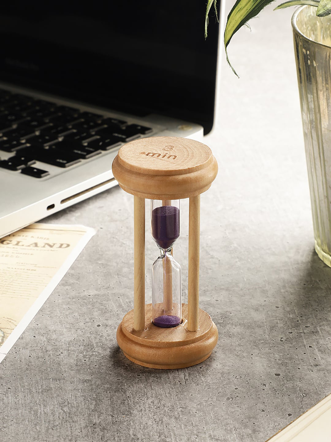 EXIM DECOR Sand Timer Purple Wood Natural Living Room Medium Showpiece - 4 Inches