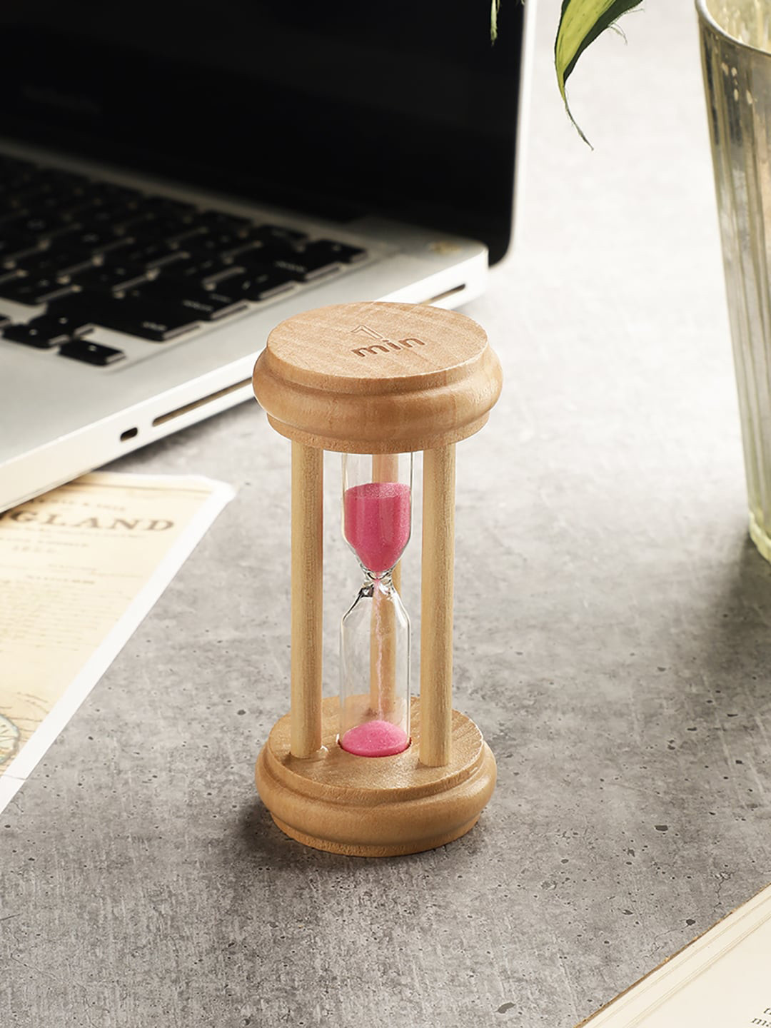 EXIM DECOR Sand Timer Pink Wood Natural Home Office Medium Showpiece - 4 Inches