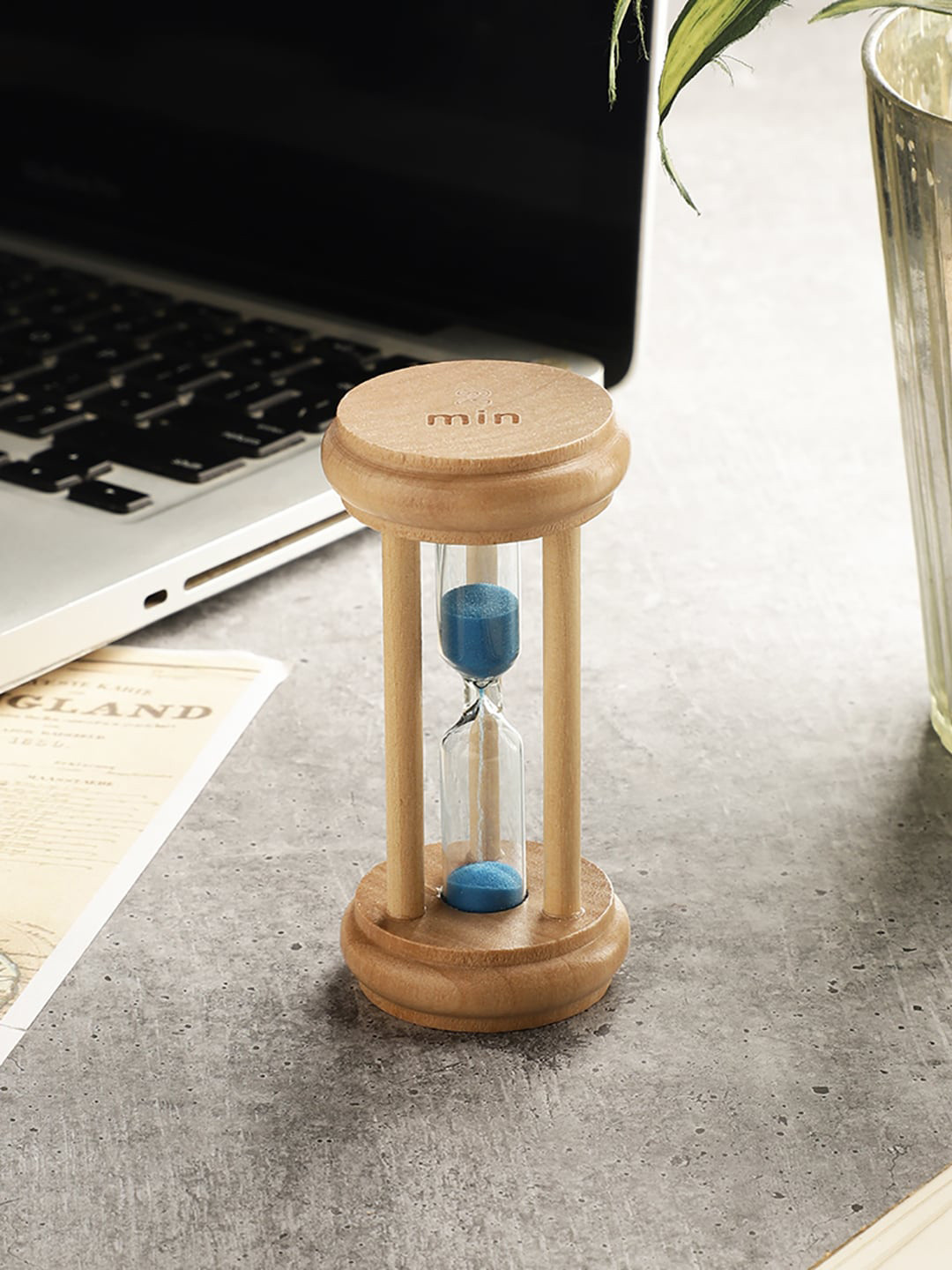 EXIM DECOR Sand Timer Blue Wood Natural Living Room Medium Showpiece - 3.9 Inches