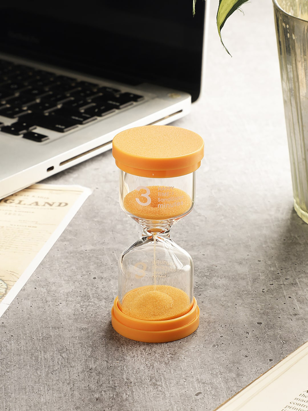 EXIM DECOR Sand Timer Orange Glass Glossy Living Room Small Showpiece - 3.9 Inches