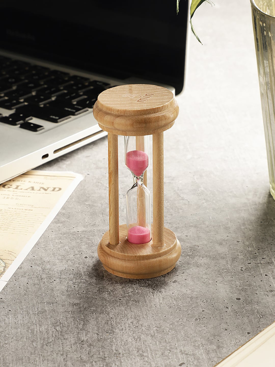 EXIM DECOR Three Pillar Sand Timer Pink Wood Natural Living Room Small Showpiece - 3.9 Inches