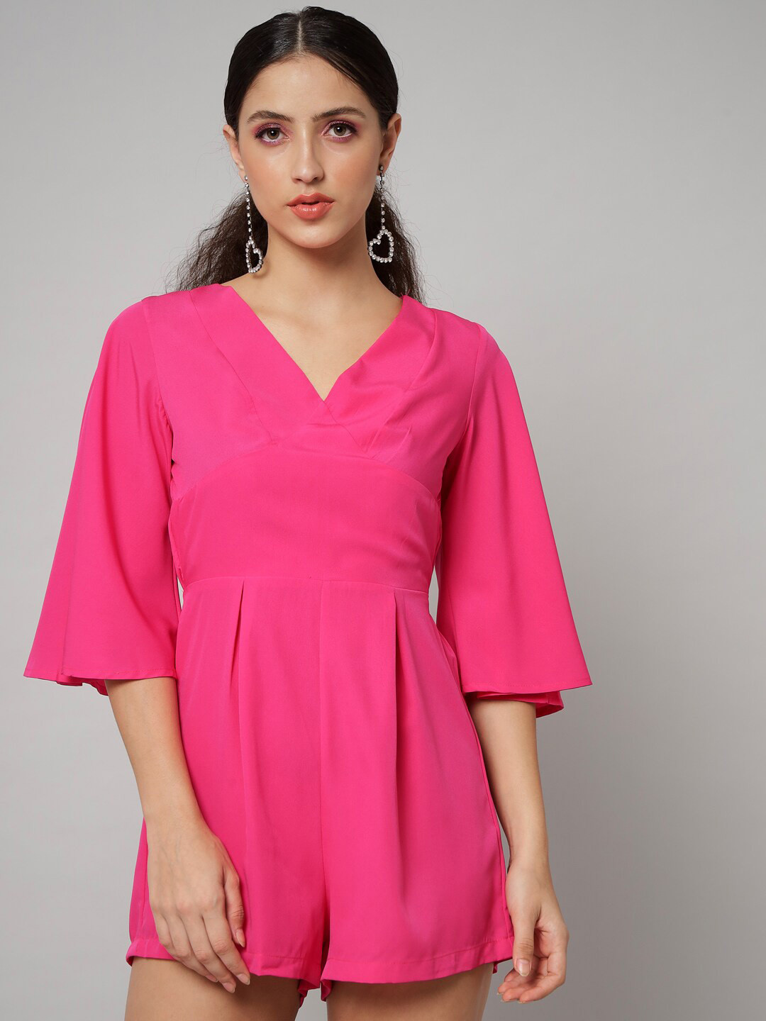 emeros Rose Flared Sleeves Backless Playsuit