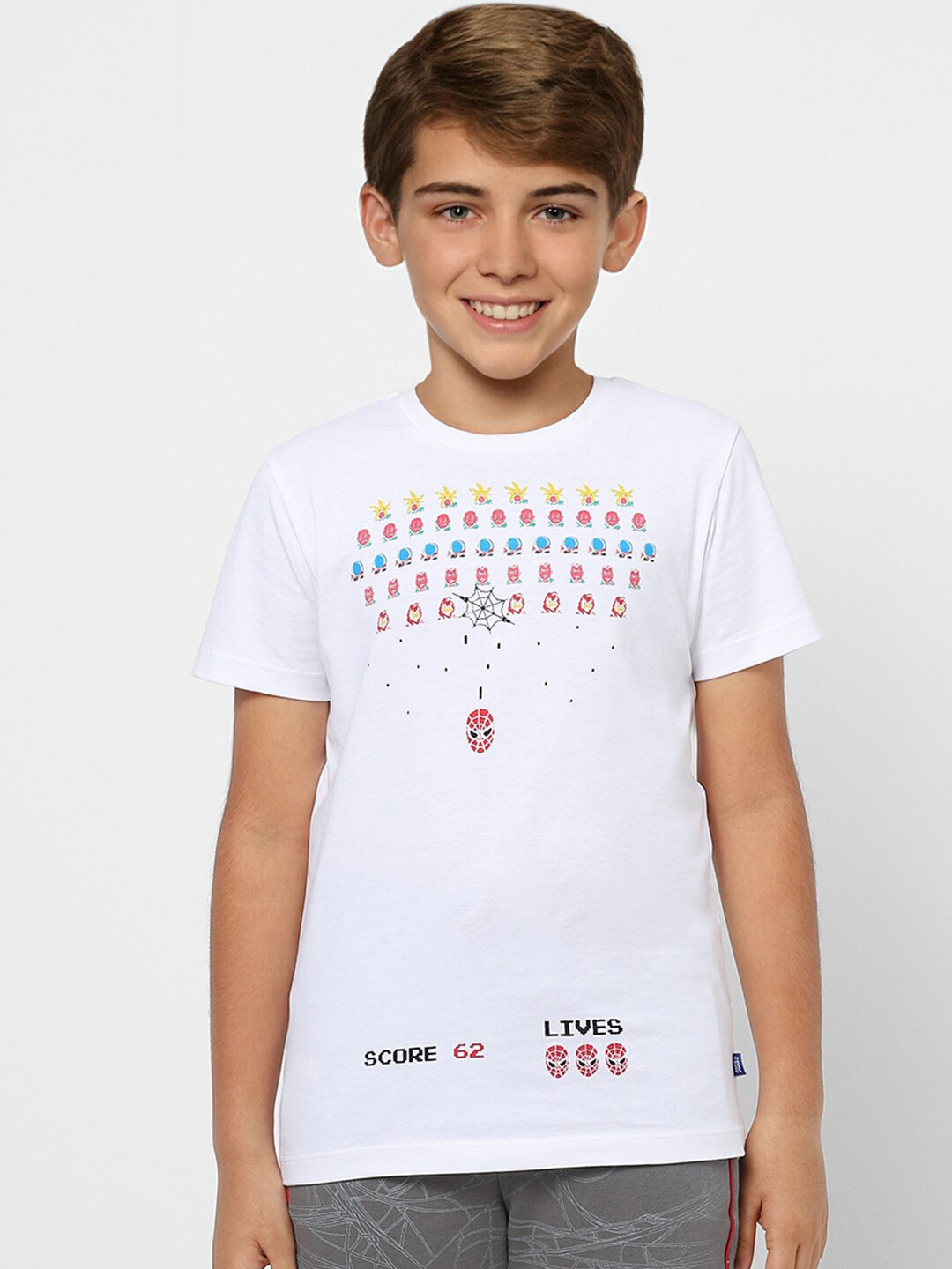 Jack & Jones Junior Boys White & Red Spider-Man Printed T-shirt