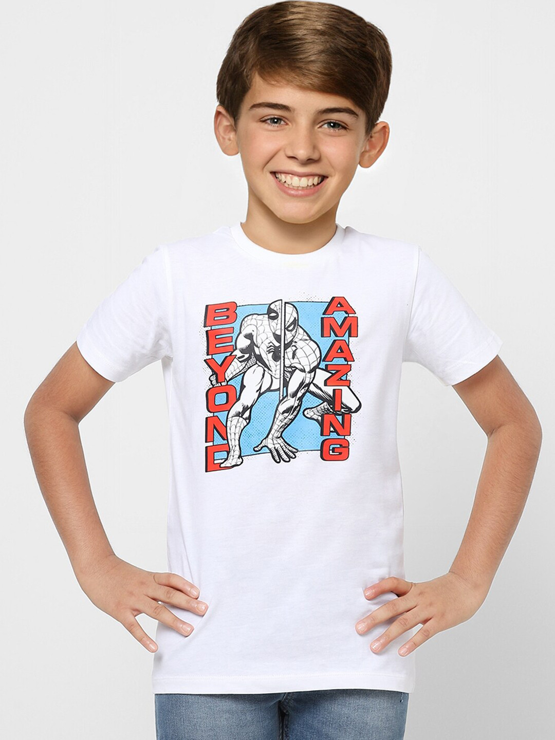 Jack & Jones Junior Boys White Spider-Man Printed T-shirt